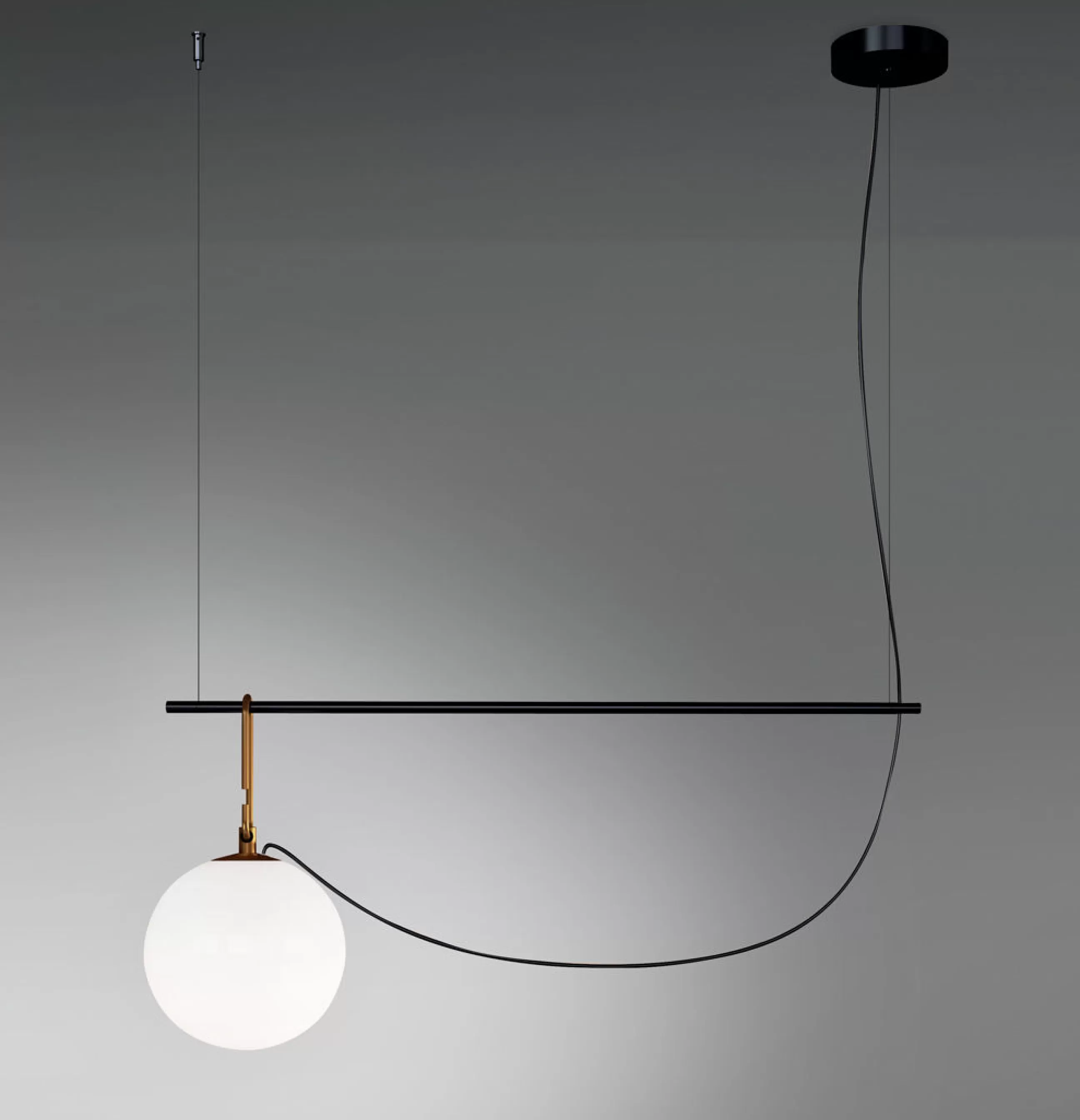 Luminaires Iconiques>Artemide Suspension Nh S2 Verre Noir Or Metal /  Globe O 22 - L 87 Cm - Blanc - Laiton - Noir