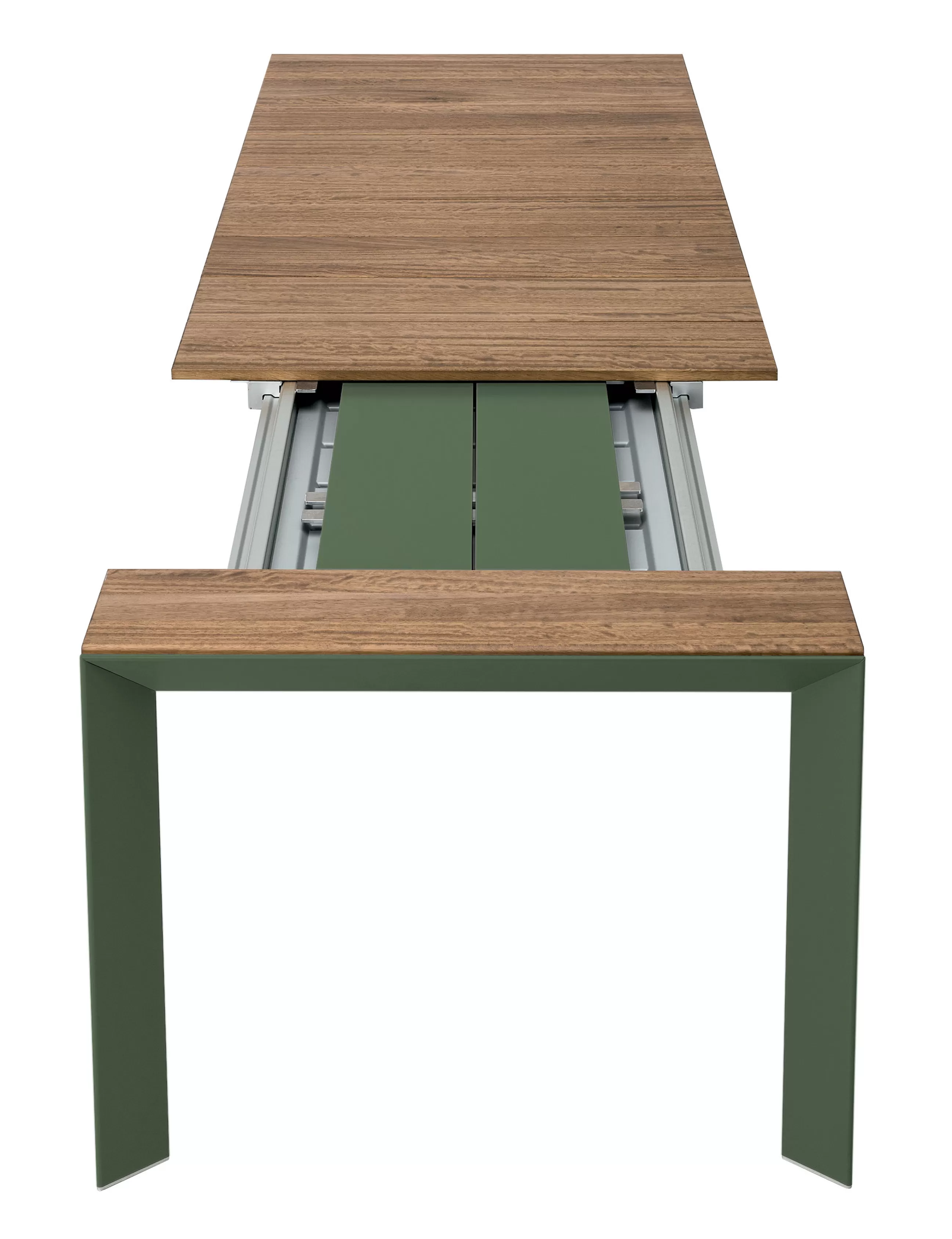 Tables De Jardin>Kristalia Table A Rallonge Nori Metal Vert Bois Naturel / Teck - L 199 A 279 Cm - Teck Naturel - Vert Olive