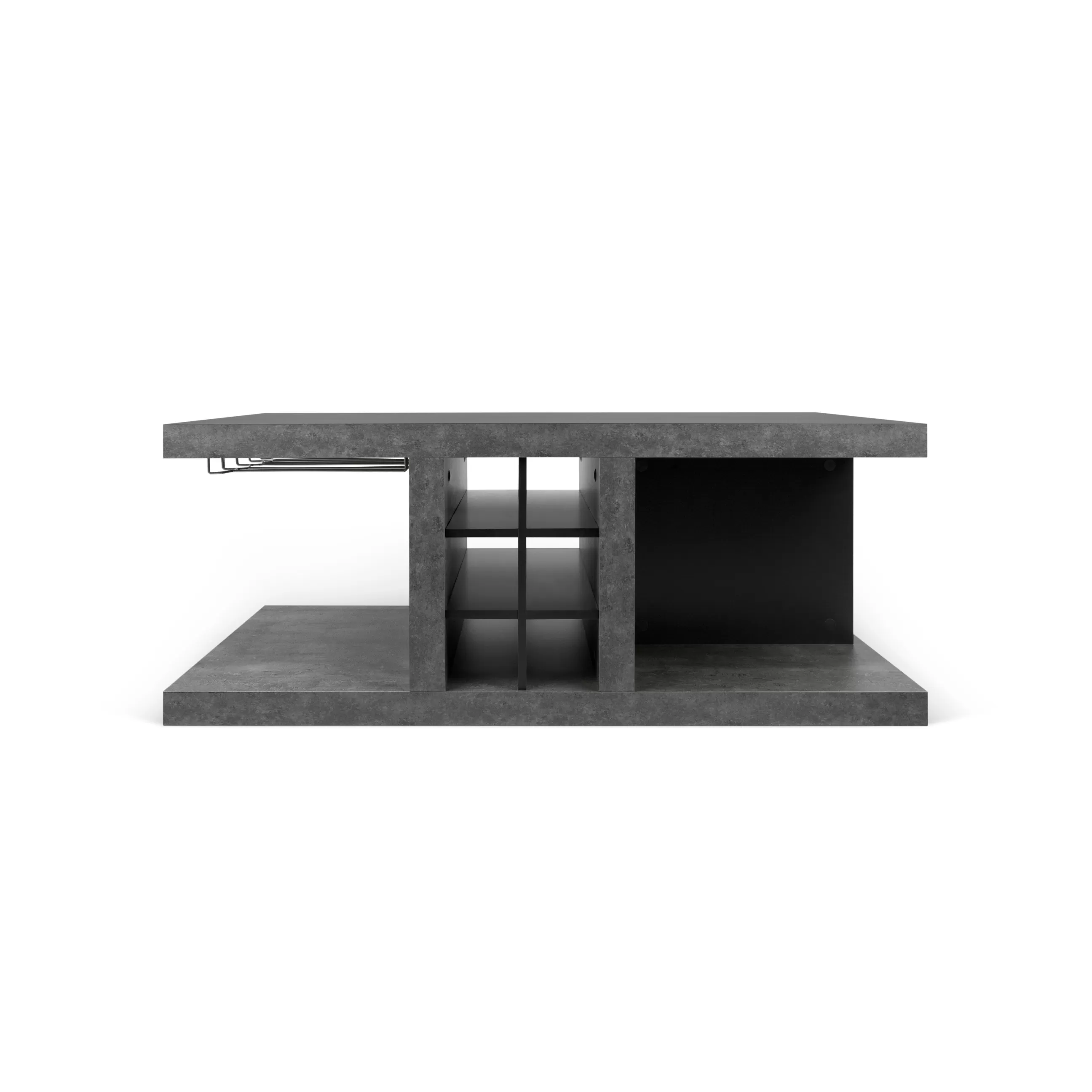 Autour Du Vin>POP UP HOME Table Basse Chicago Bar Bois Gris / Casier A Bouteilles & Rails Pour Verres A Pied - 110 X 65 X H 45 Cm - Gris Effet Beton - Noir