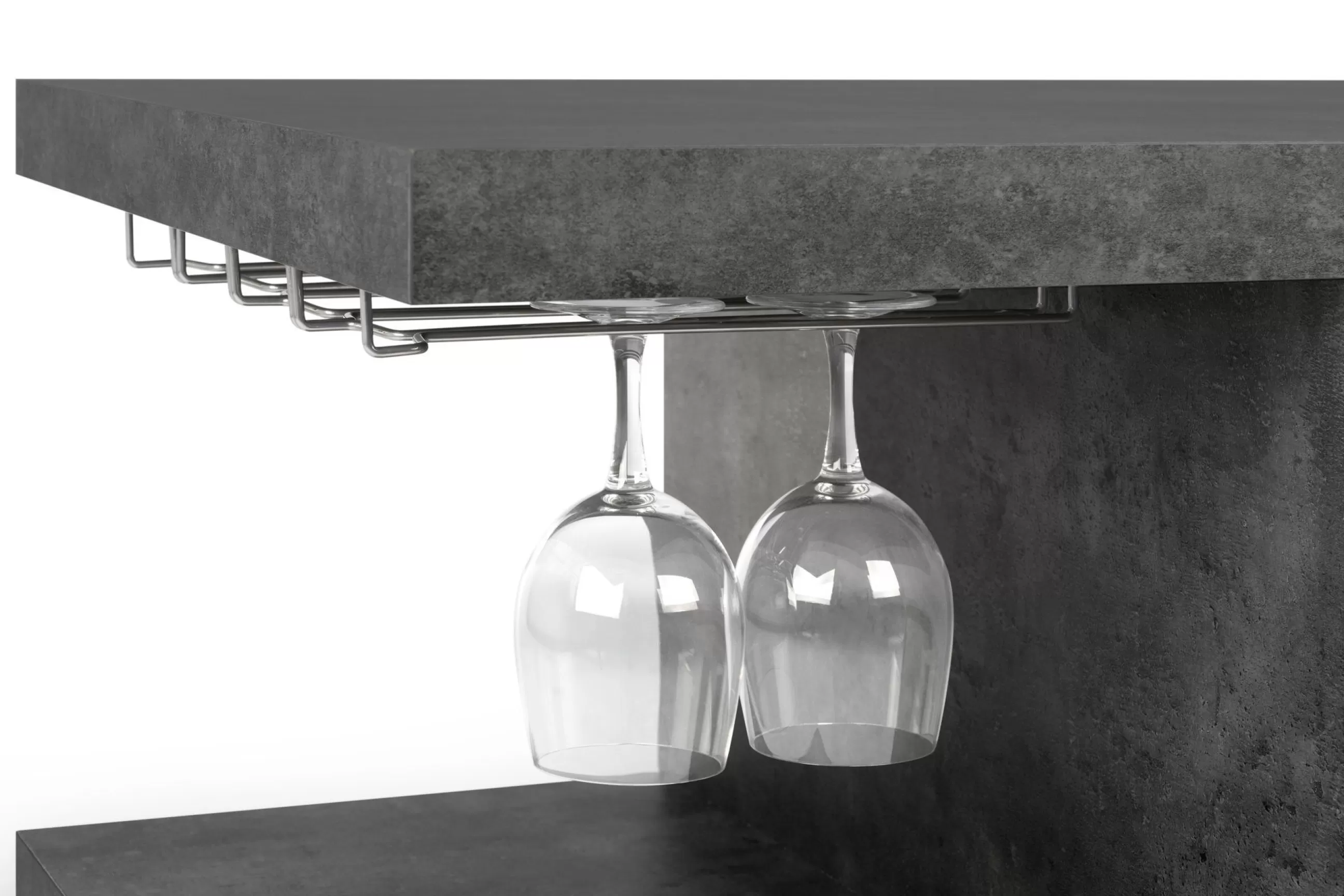 Autour Du Vin>POP UP HOME Table Basse Chicago Bar Bois Gris / Casier A Bouteilles & Rails Pour Verres A Pied - 110 X 65 X H 45 Cm - Gris Effet Beton - Noir