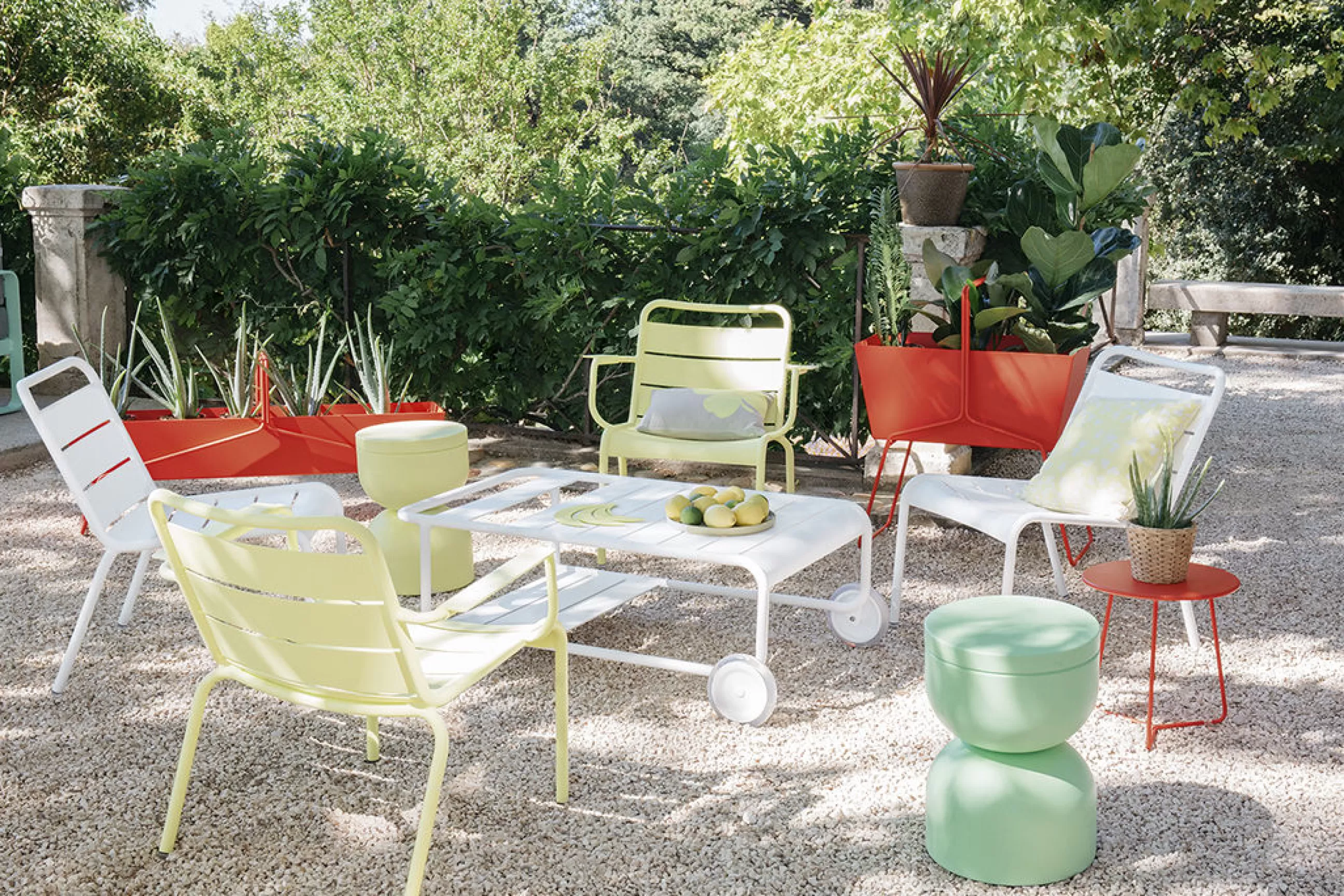 Tables Basses De Jardin>Fermob Table Basse Luxembourg Metal Beige / Avec Roues - 105 X 65 Cm - Muscade