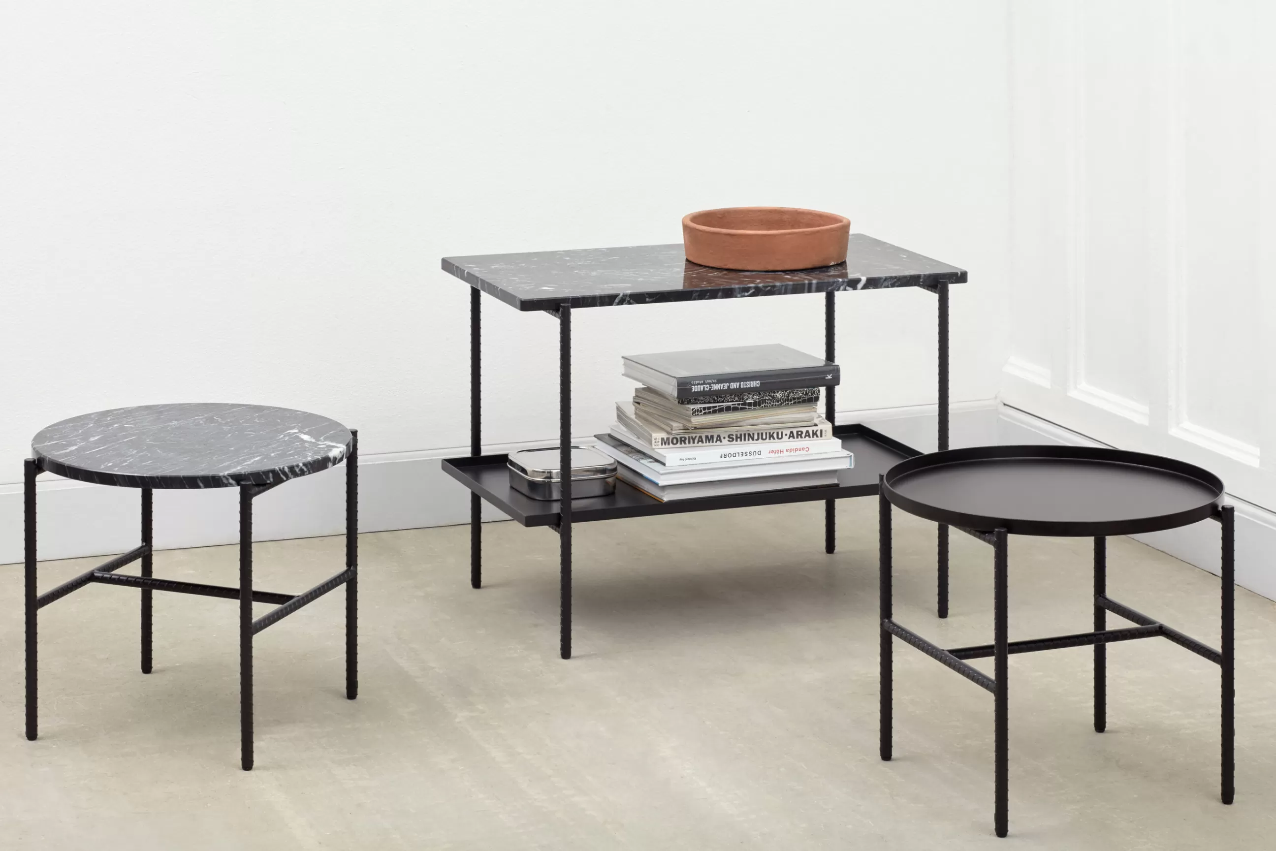 Consoles>Hay Table Basse Rebar Metal Pierre/ Marbre - 75 X 44 X H 55 Cm - Noir