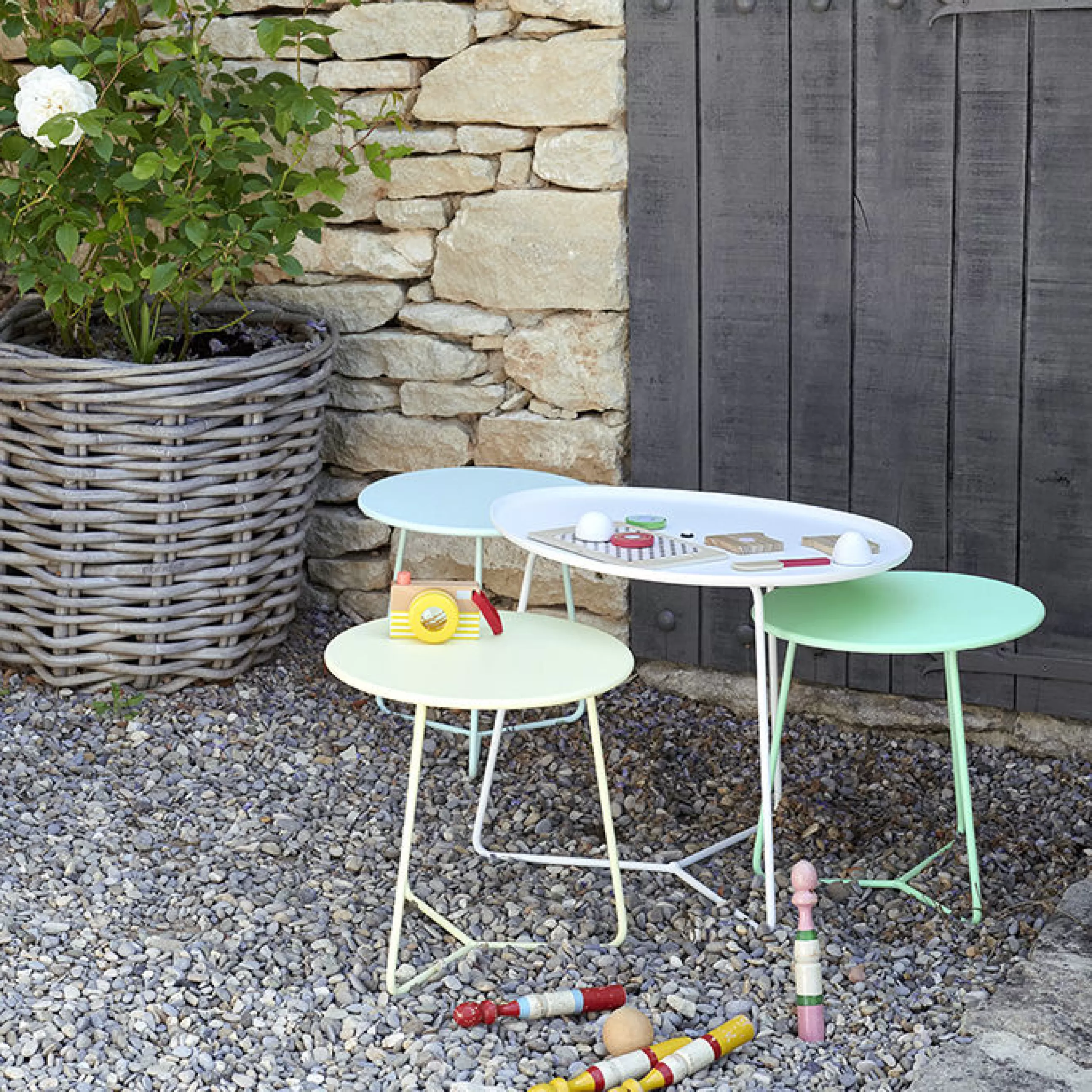 Tables De Chevet>Fermob Table D'Appoint Cocotte Metal Jaune / Tabouret - O 34 X H 36 Cm - Miel Texture