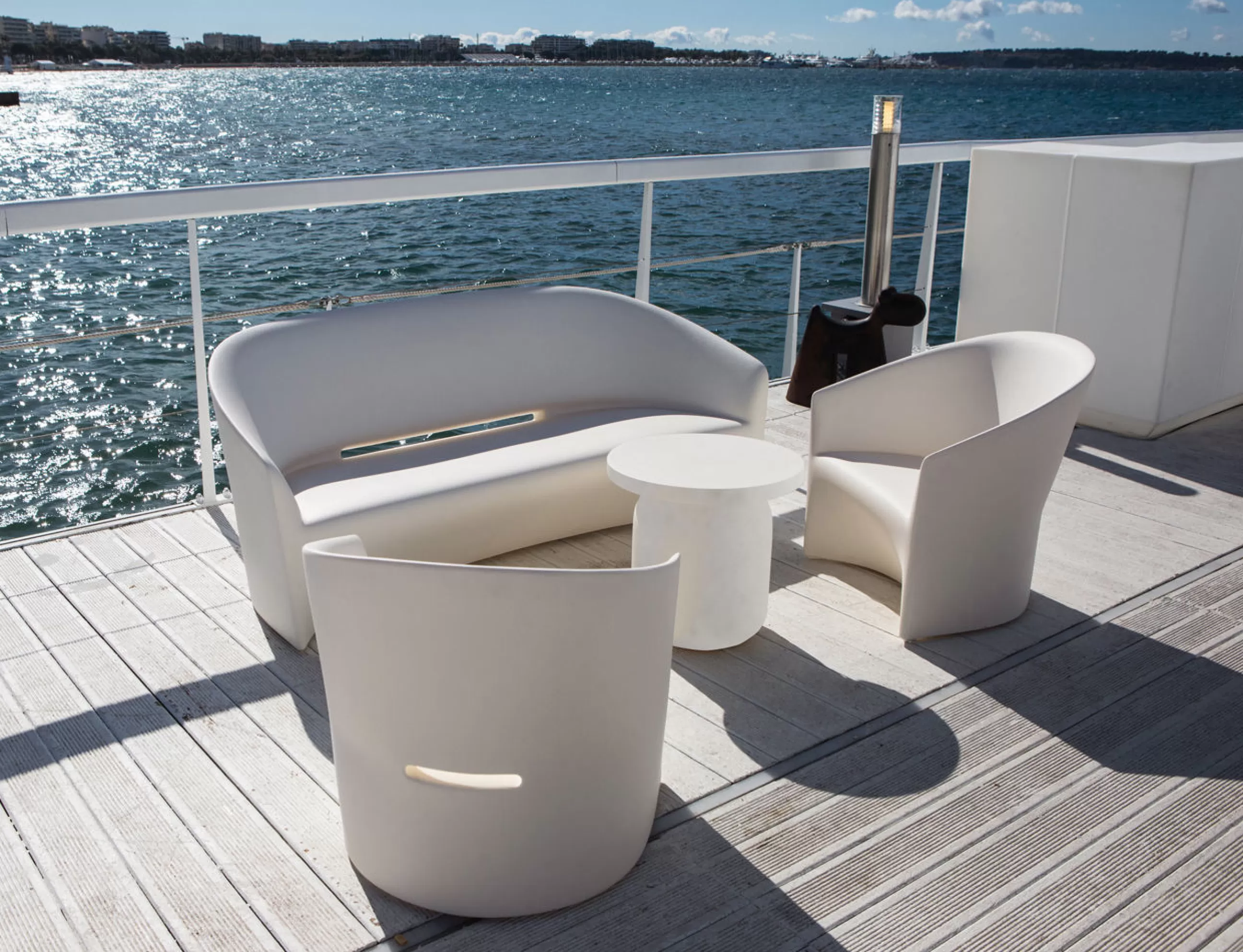 Tabourets D'extérieur>Serralunga Table D'Appoint Juju Plastique / Tabouret O 52 Cm - Effet Marbre - Blanc