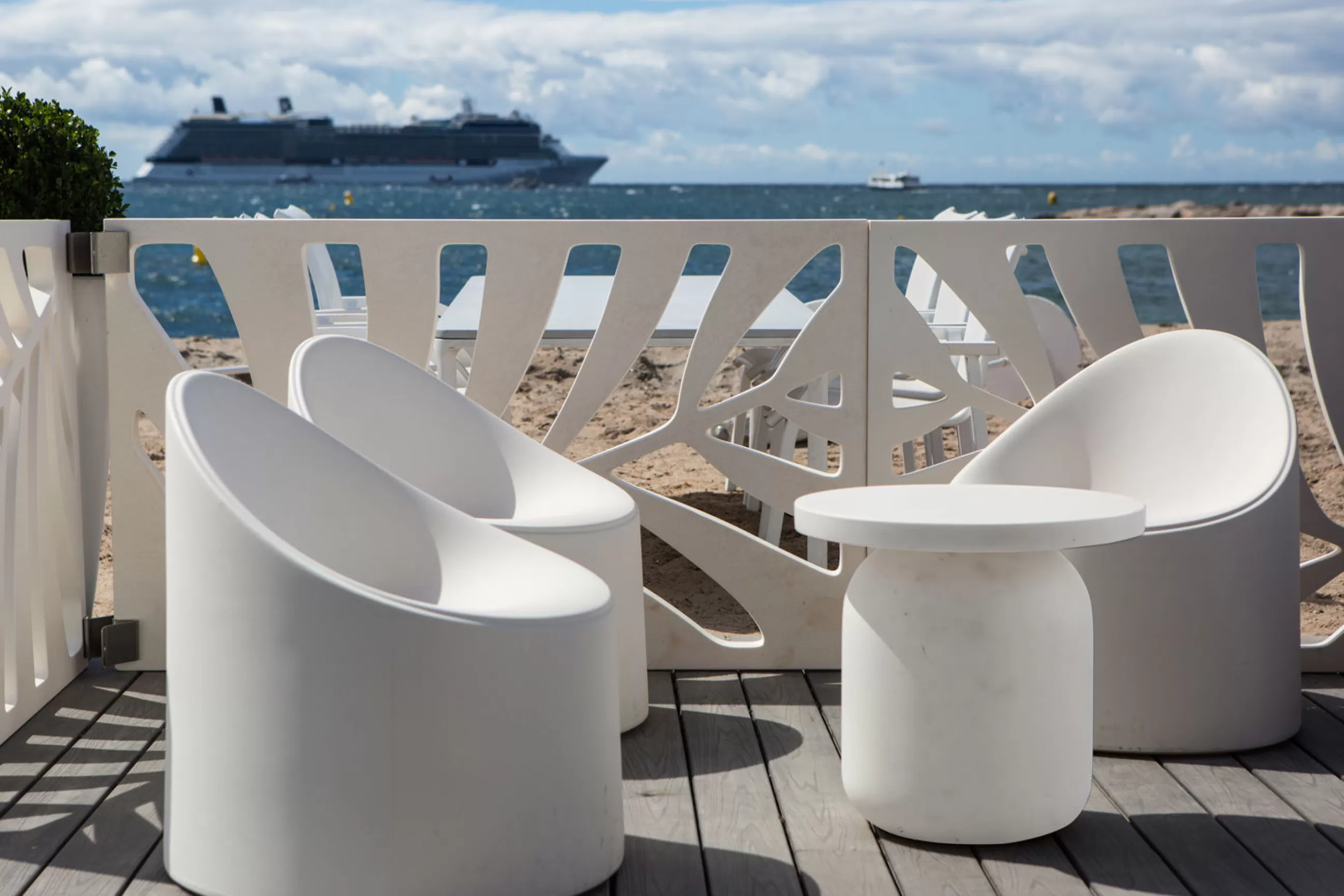 Tabourets D'extérieur>Serralunga Table D'Appoint Juju Plastique / Tabouret O 52 Cm - Effet Marbre - Blanc