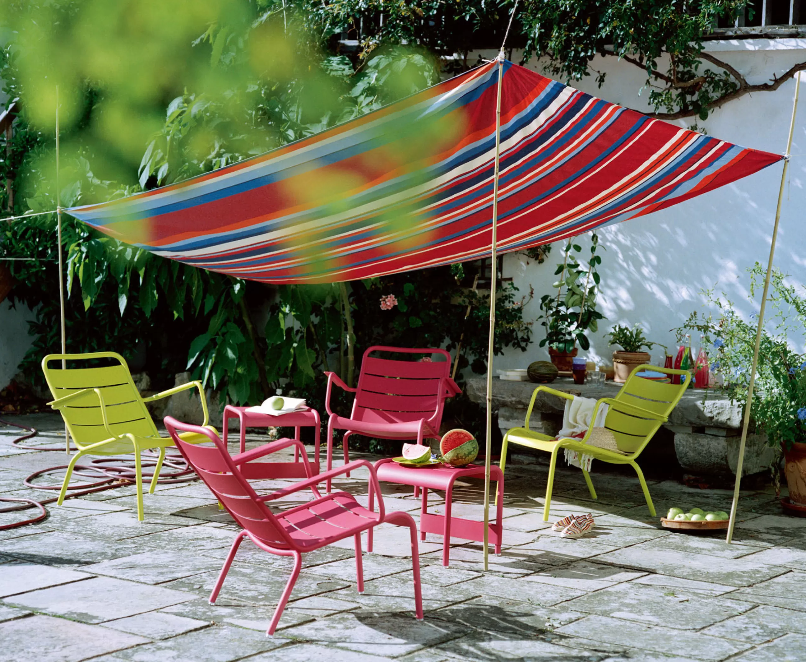 Tables Basses De Jardin>Fermob Table D'Appoint Luxembourg Metal Vert Gris / Pouf - L 42 Cm - Romarin