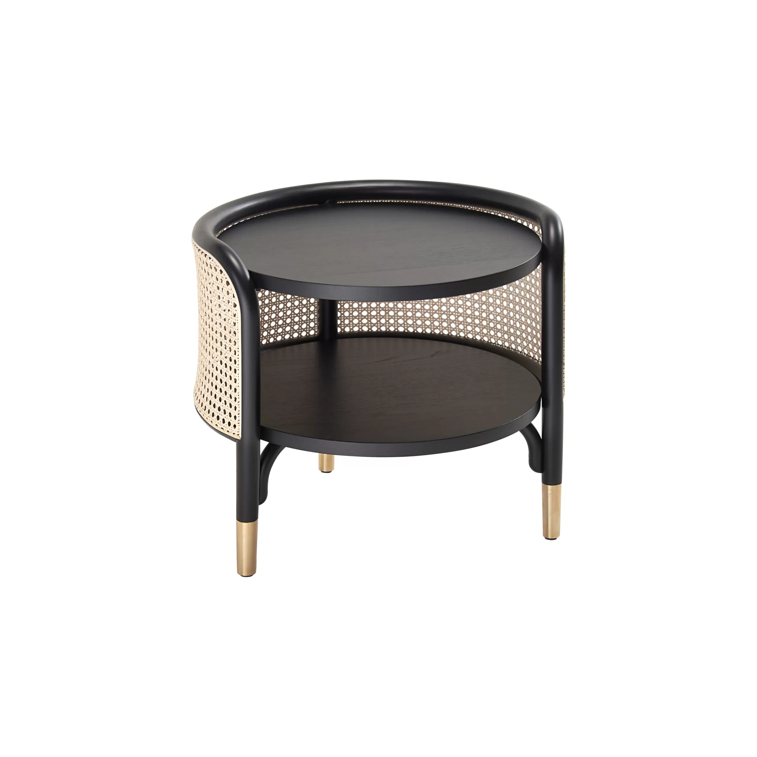 Tables De Chevet>Wiener GTV Design Table D'Appoint Mos Fibre Vegetale Bois Noir Beige / 50 X 47 Cm - Cannage & Bois - Laiton - Naturel - Noir