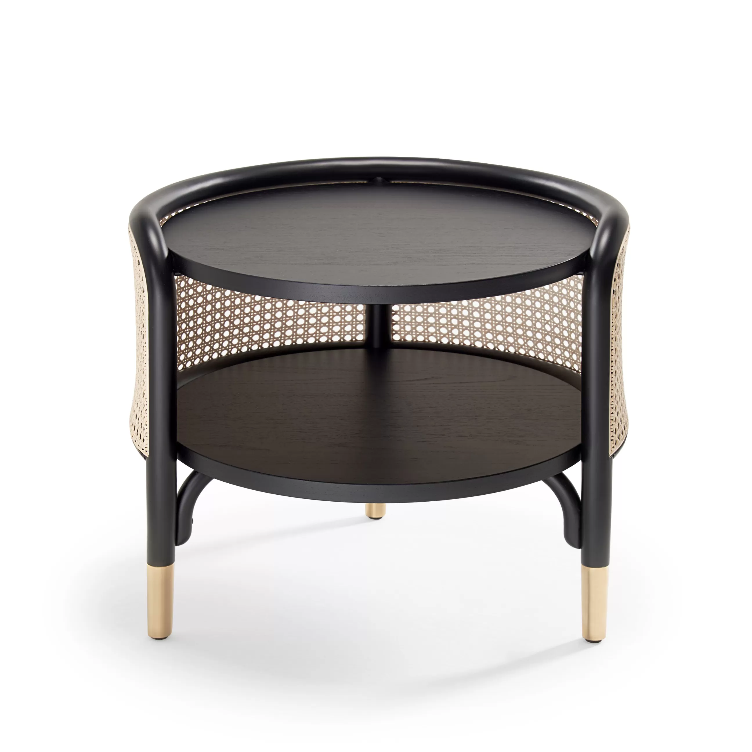 Tables De Chevet>Wiener GTV Design Table D'Appoint Mos Fibre Vegetale Bois Noir Beige / 50 X 47 Cm - Cannage & Bois - Laiton - Naturel - Noir