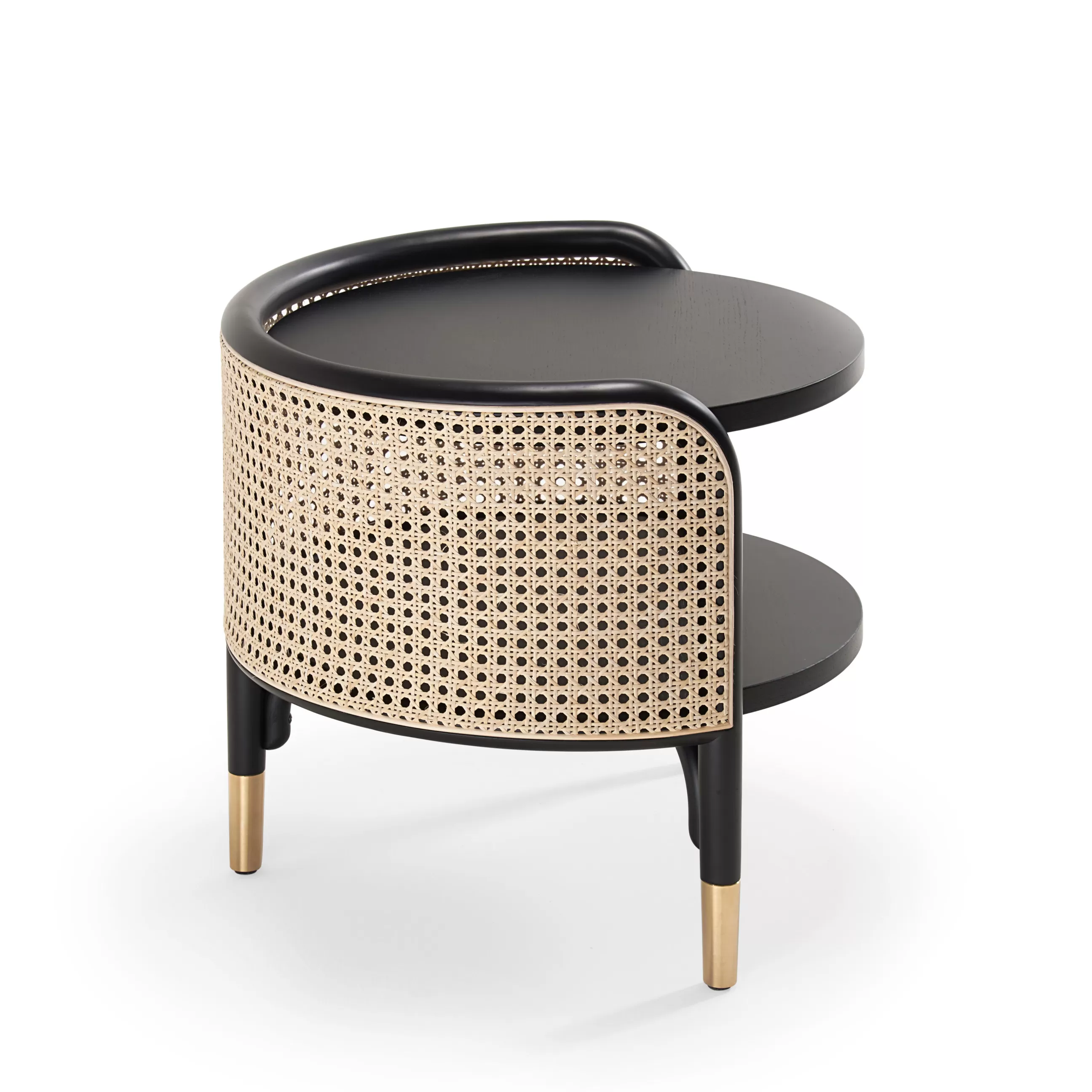 Tables De Chevet>Wiener GTV Design Table D'Appoint Mos Fibre Vegetale Bois Noir Beige / 50 X 47 Cm - Cannage & Bois - Laiton - Naturel - Noir