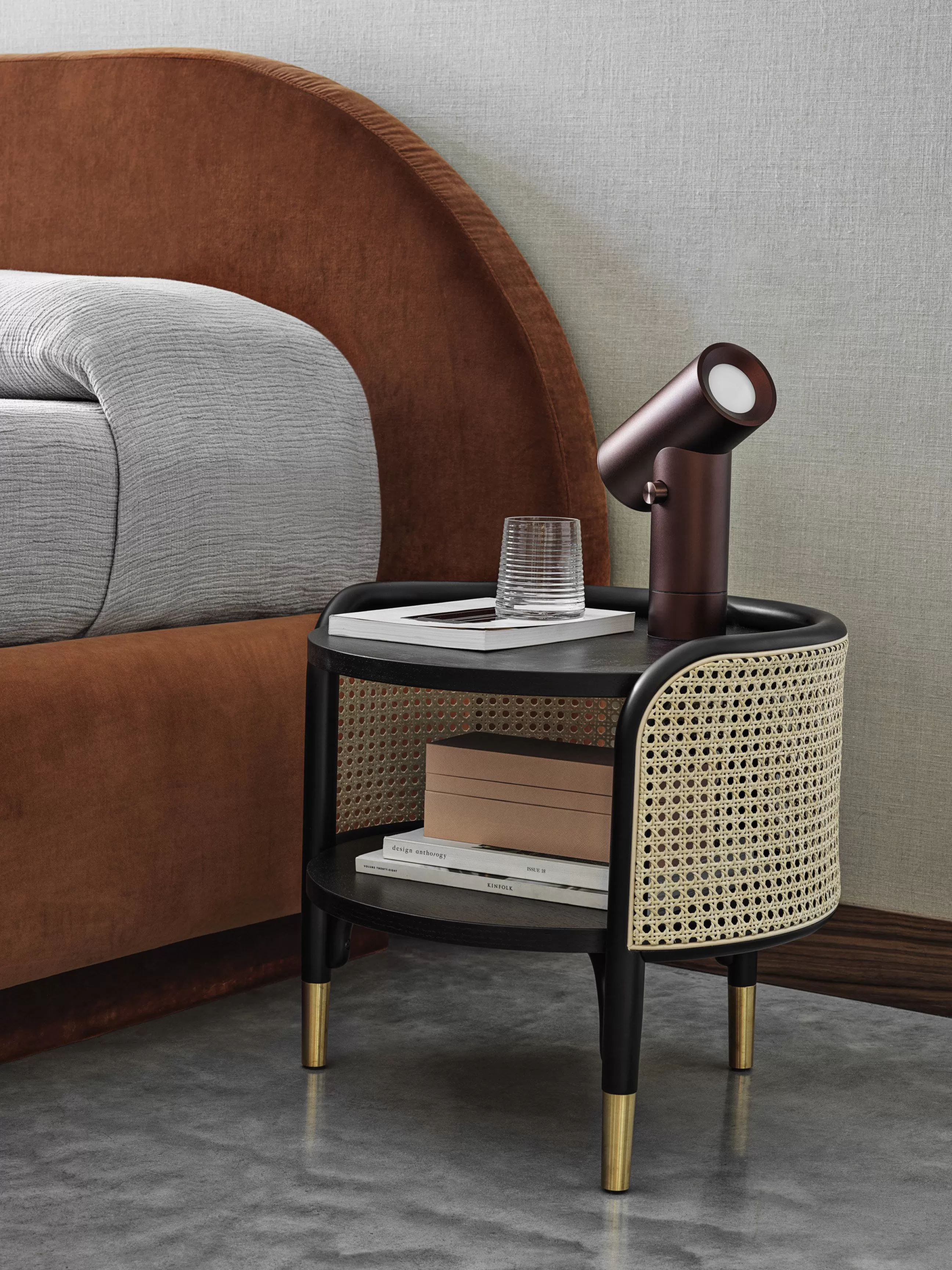 Tables De Chevet>Wiener GTV Design Table D'Appoint Mos Fibre Vegetale Bois Noir Beige / 50 X 47 Cm - Cannage & Bois - Laiton - Naturel - Noir