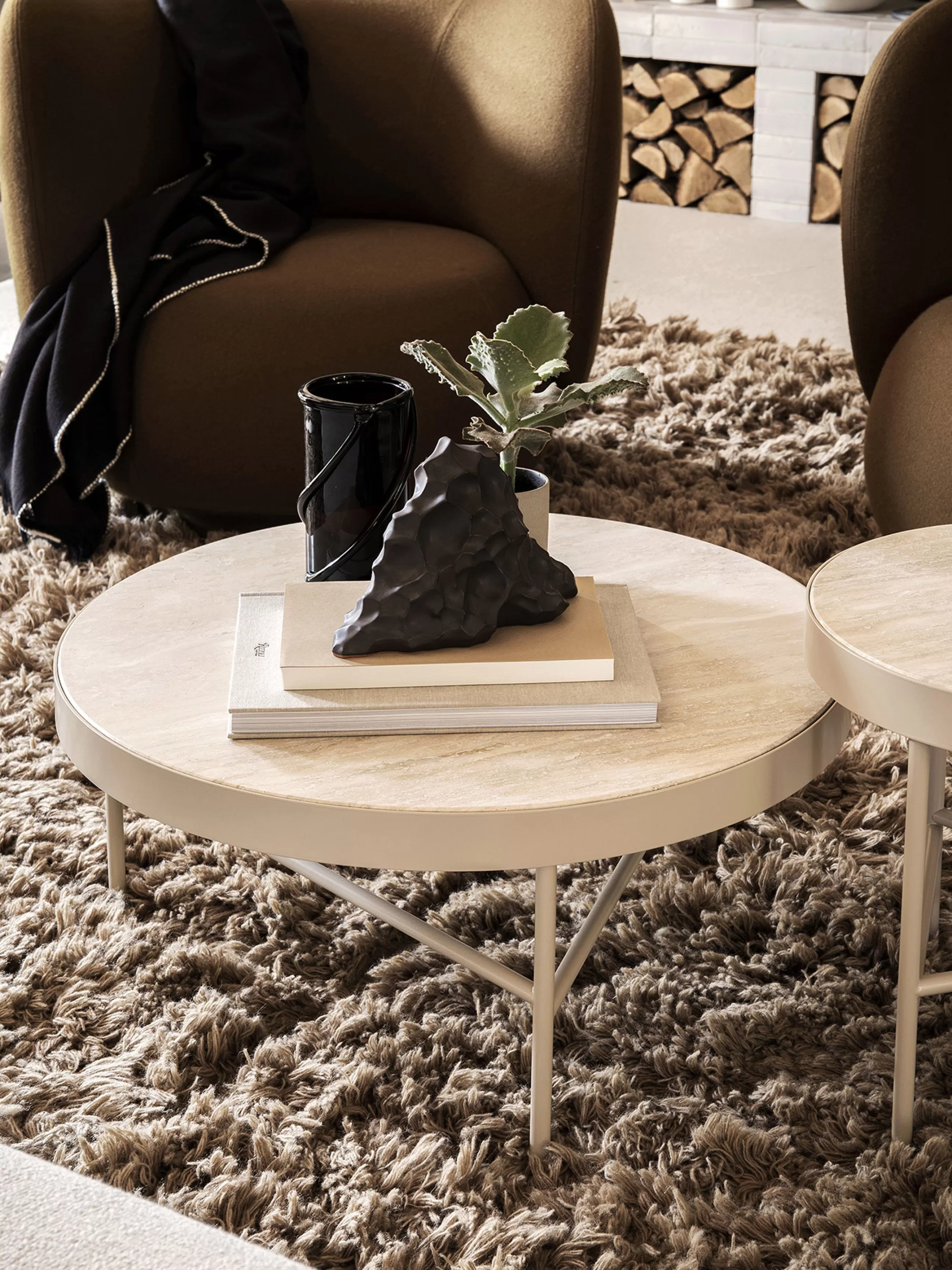 Tables De Chevet>Ferm Living Table D'Appoint Travertine Medium Pierre Beige / O 40 X H 45 Cm - Beige - Beige Cachemire