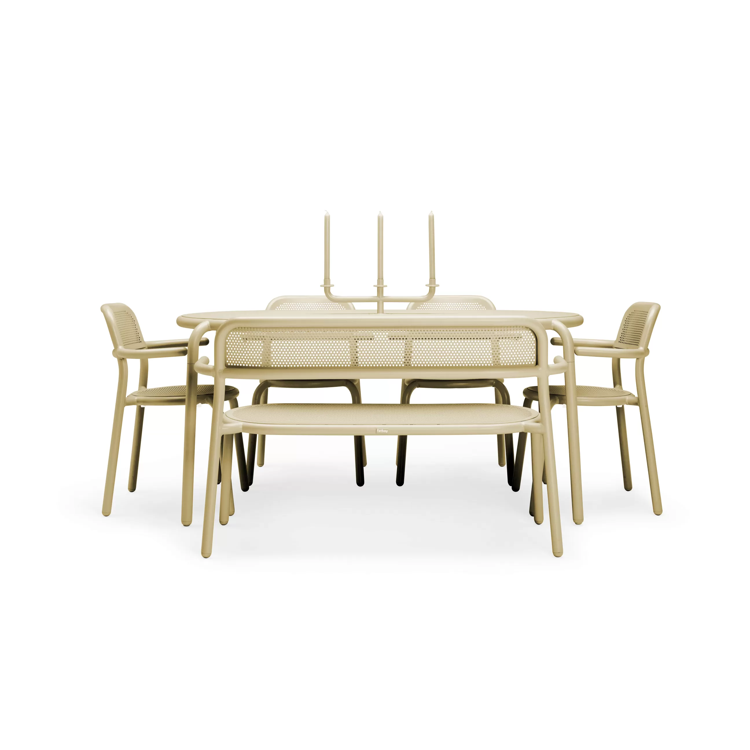 Tables De Jardin>Fatboy Table Ovale Toni Tavolo Metal Beige / 160 X 90 Cm - Trou Pour Parasol + Bougeoir Amovible - Beige Sable