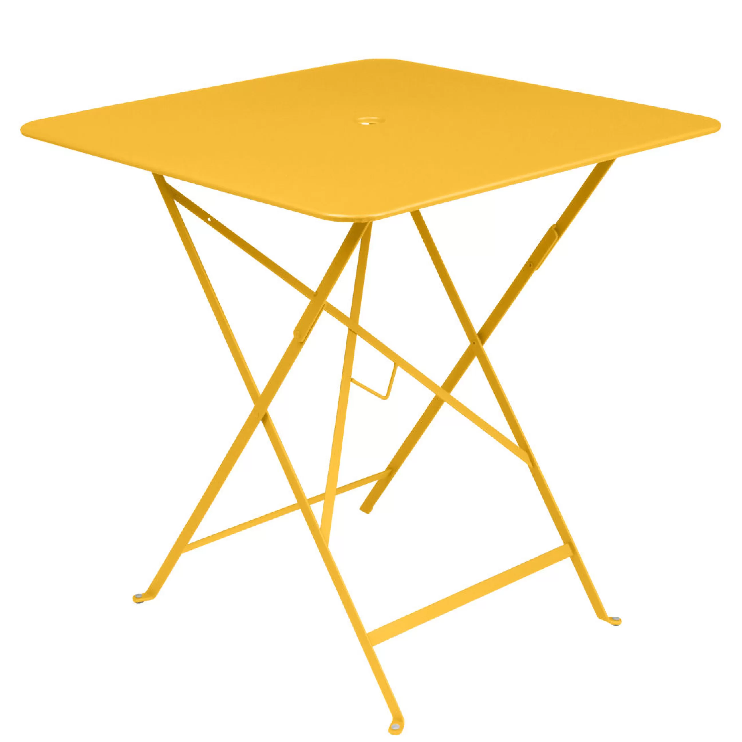 Tables>Fermob Table Pliante Bistro Metal Jaune / 71 X 71 Cm - 3/4 Personnes - Trou Parasol - Miel Texture