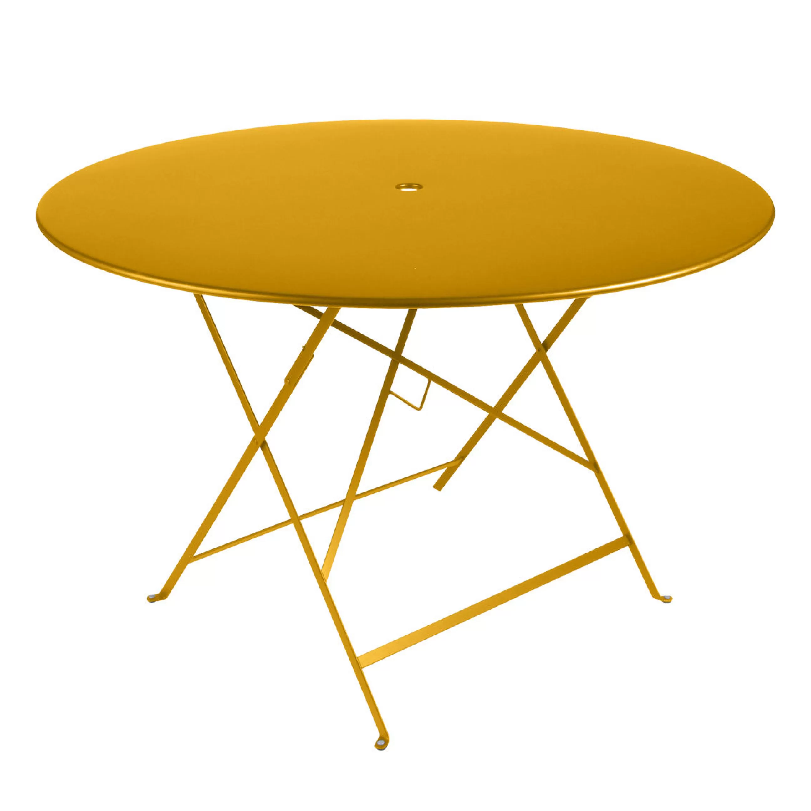 Tables>Fermob Table Pliante Bistro Metal Jaune / O 117 Cm - 6/8 Personnes - Trou Parasol - Miel Texture