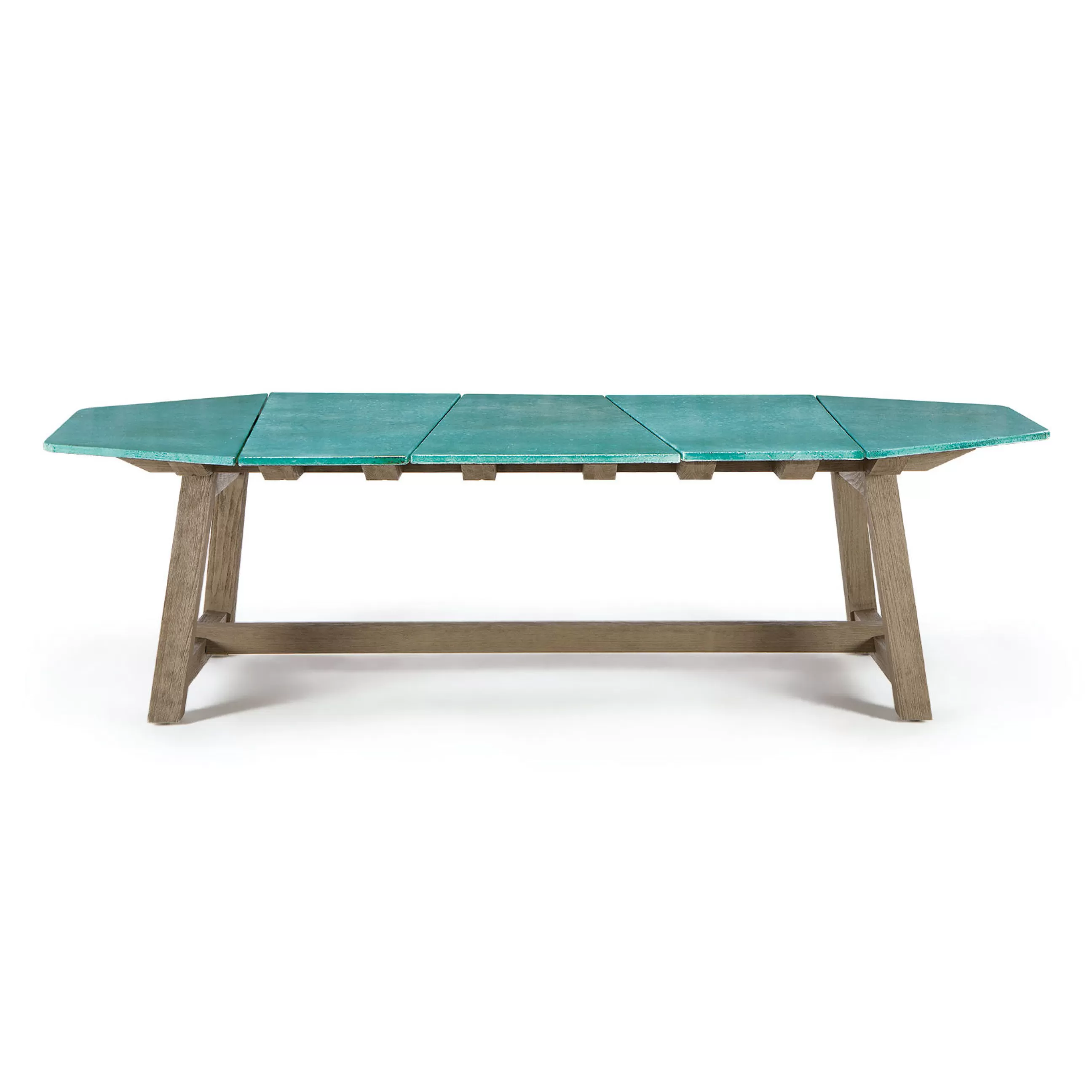 Tables De Jardin>Ethimo Table Rectangulaire Rafael Octogonal Pierre Vert / 264 X 154 Cm - Pierre De Lave & Teck Decape - 10 Personnes - Teck Decape - Vert Emeraude