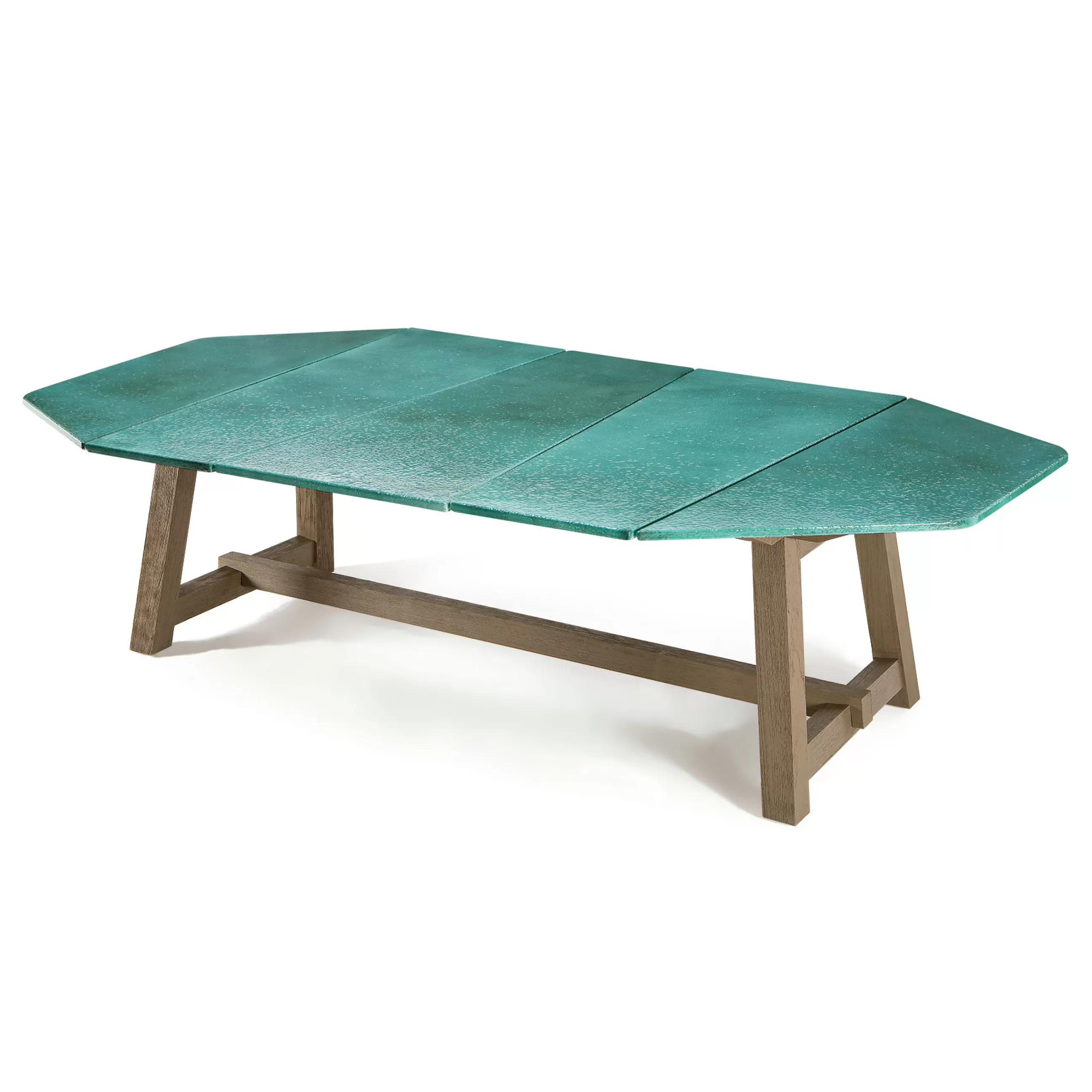 Tables De Jardin>Ethimo Table Rectangulaire Rafael Octogonal Pierre Vert / 264 X 154 Cm - Pierre De Lave & Teck Decape - 10 Personnes - Teck Decape - Vert Emeraude