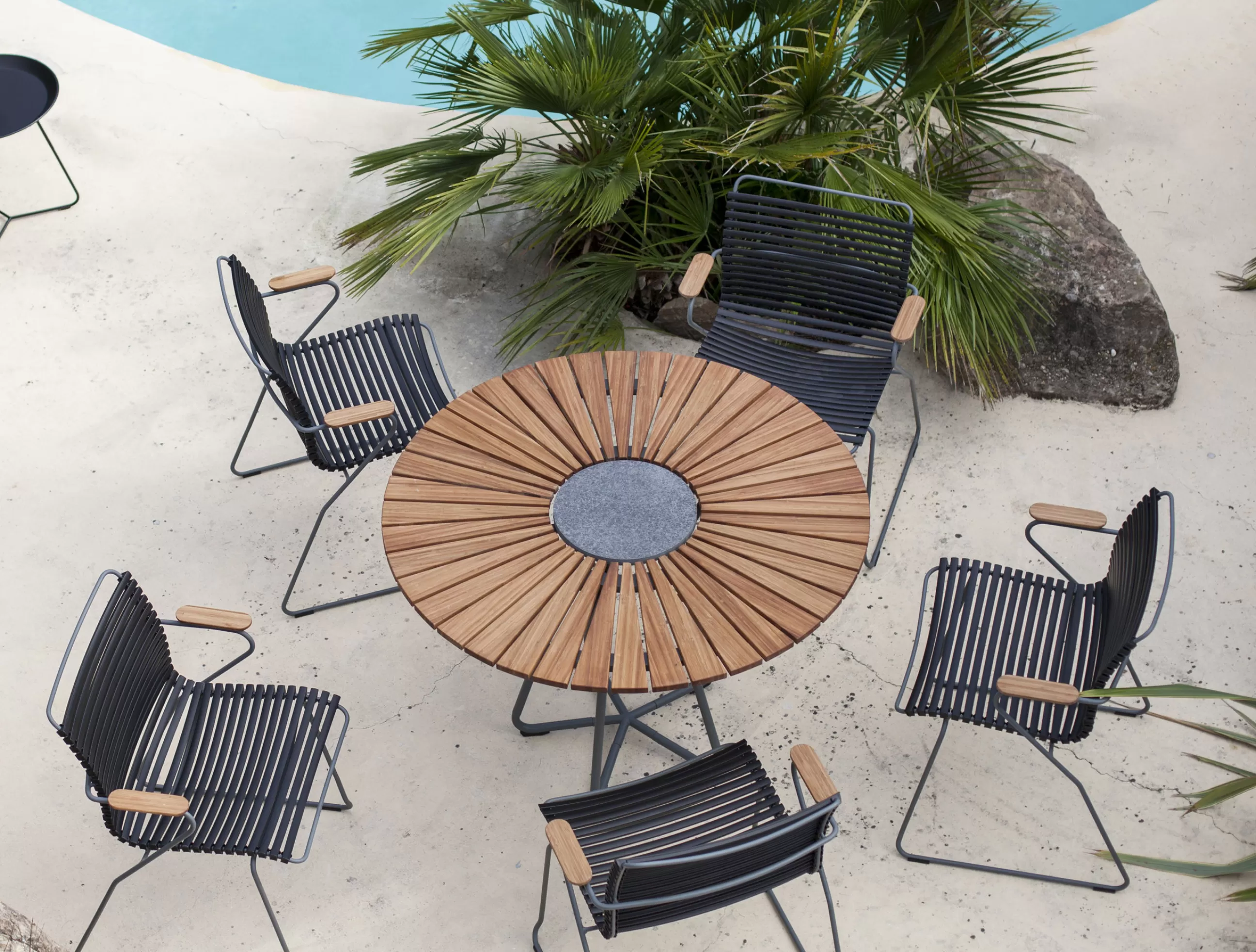 Tables De Jardin>Houe Table Ronde Circle Bois Naturel /  O 150 Cm - Bambou & Granit - Bambou - Gris