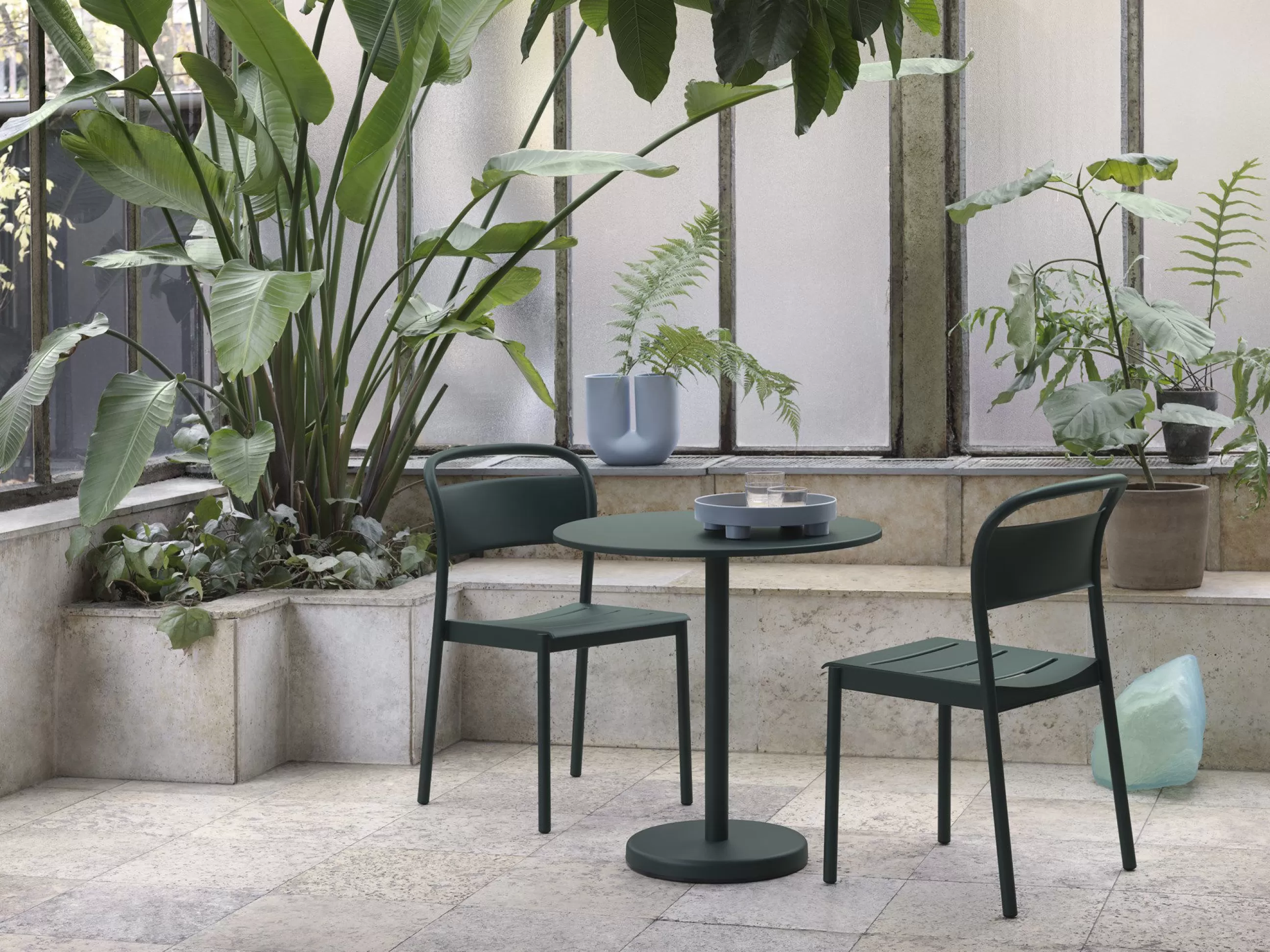 Tables De Jardin>Muuto Table Ronde Linear Cafe Metal Vert / O 70 Cm - Vert Fonce