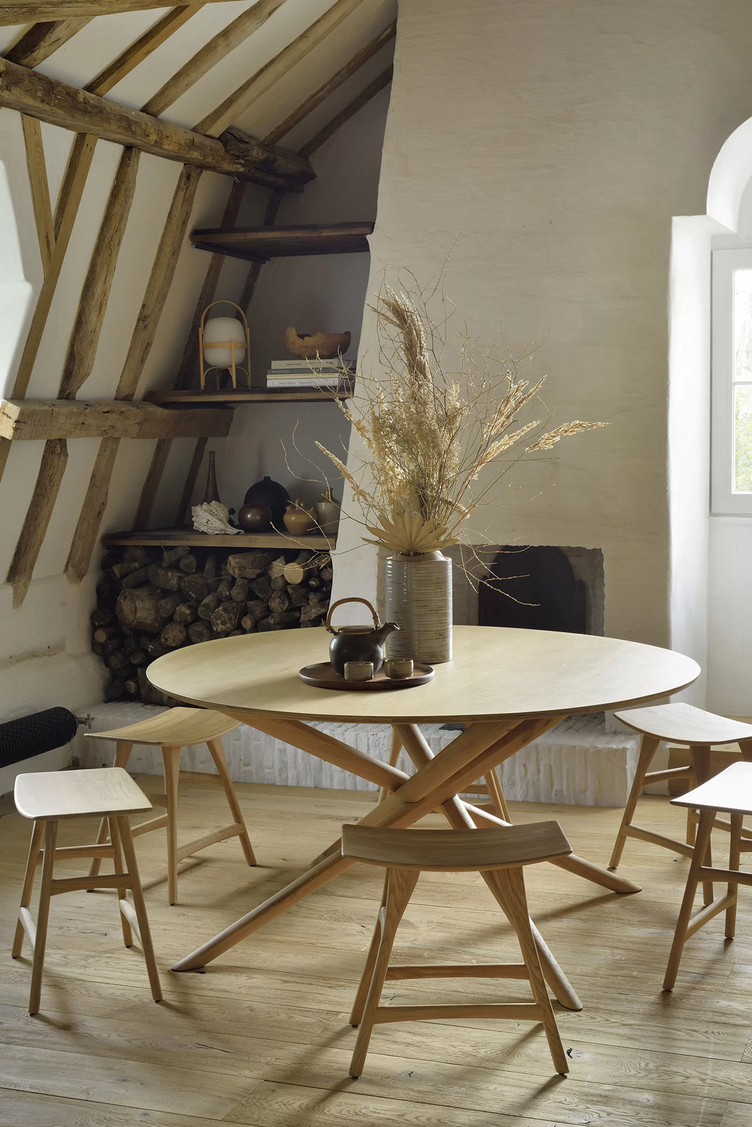 Tables>Ethnicraft Table Ronde Mikado Bois Naturel / Massif - O 150 Cm - Chene Naturel