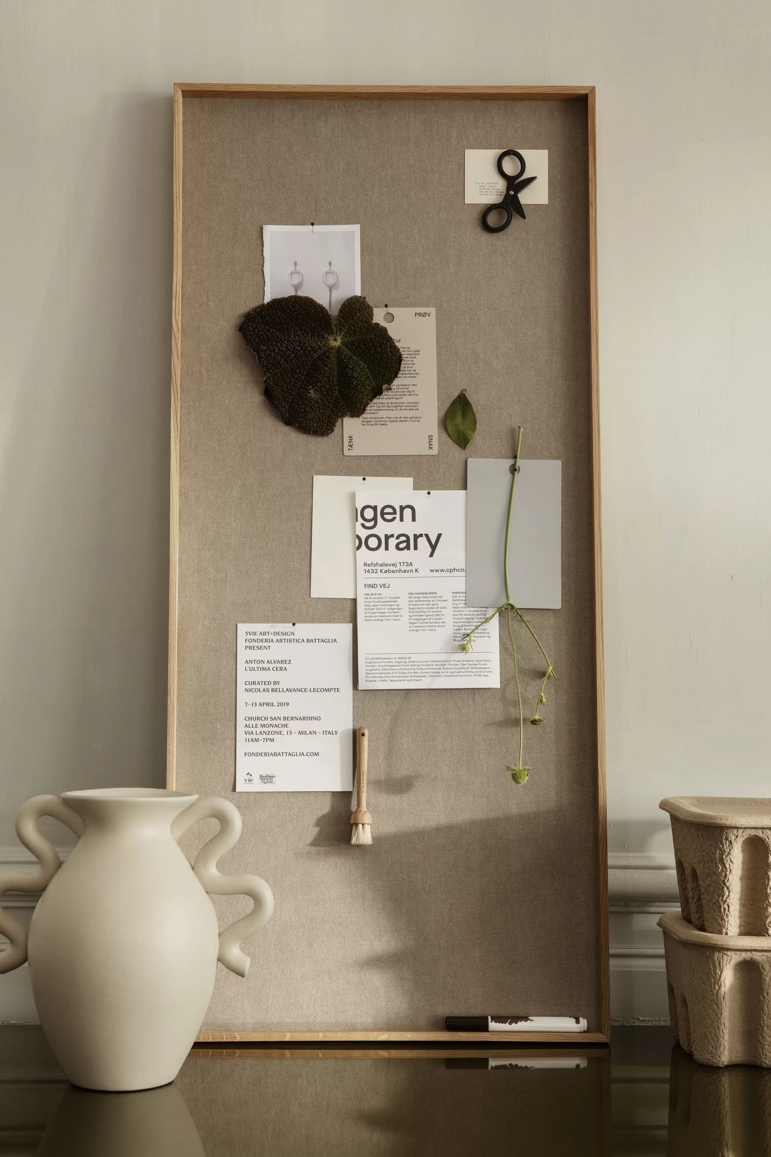 Accessoires Bureau>Ferm Living Tableau Memo Scenery Bois Naturel / L 45 X H 100 Cm - Chene & Liege Recouvert De Tissu - Beige - Chene Naturel