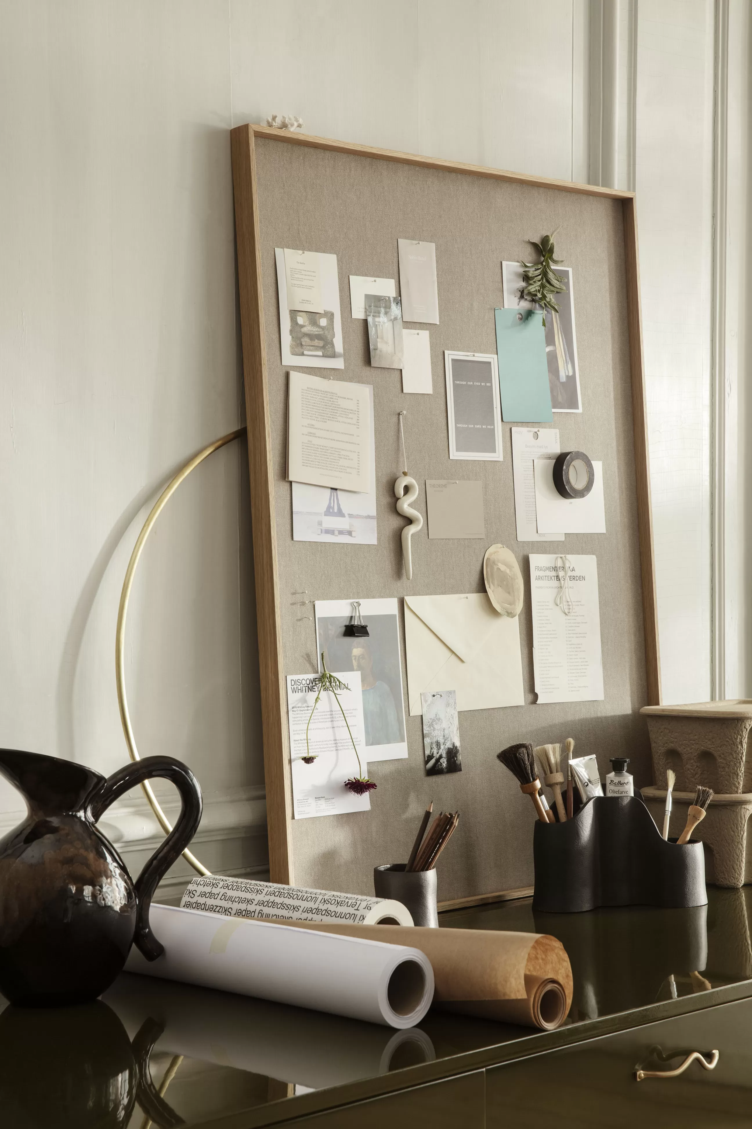 Accessoires Bureau>Ferm Living Tableau Memo Scenery Bois Naturel / L 75 X H 100 Cm - Chene & Liege Recouvert De Tissu - Beige - Chene Naturel