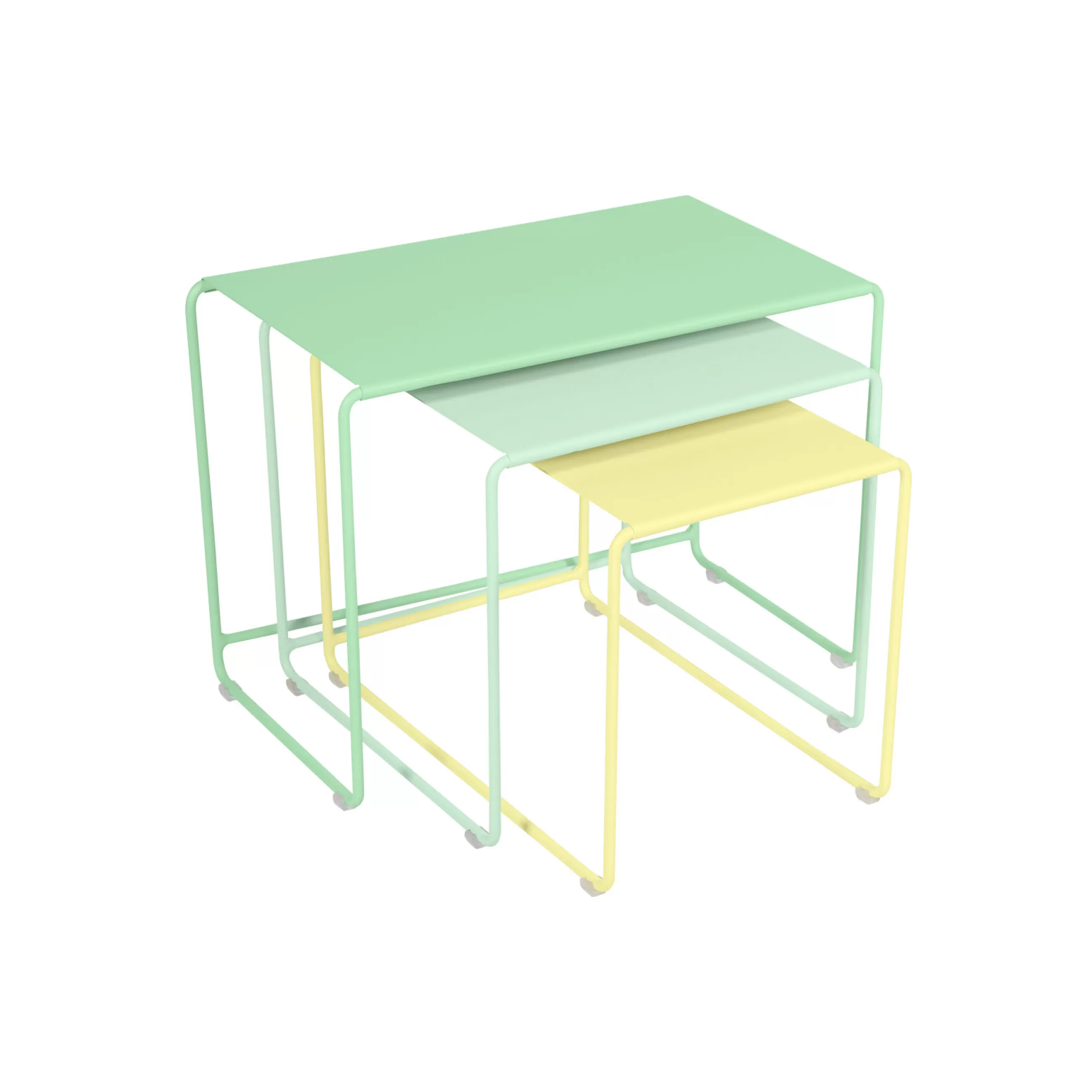 Tables Basses De Jardin>Fermob Tables Gigognes Oulala Metal Multicolore / Set De 3 - 55 X 30 X H 40 Cm - Citron Givre - Menthe Glaciale - Vert Opaline