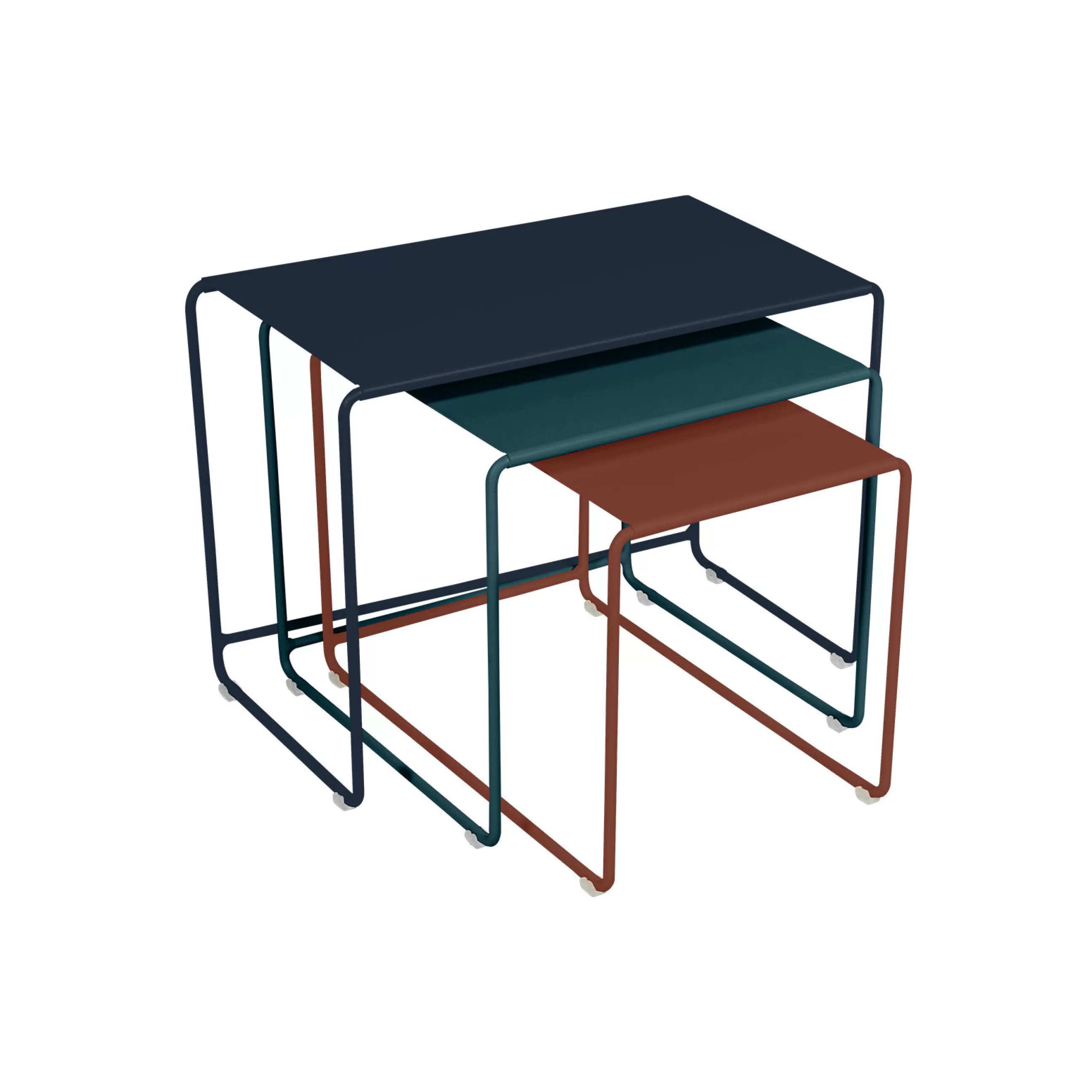 Tables Basses De Jardin>Fermob Tables Gigognes Oulala Metal Multicolore / Set De 3 - 55 X 30 X H 40 Cm - Bleu Abysse - Bleu Acapulco - Ocre Rouge