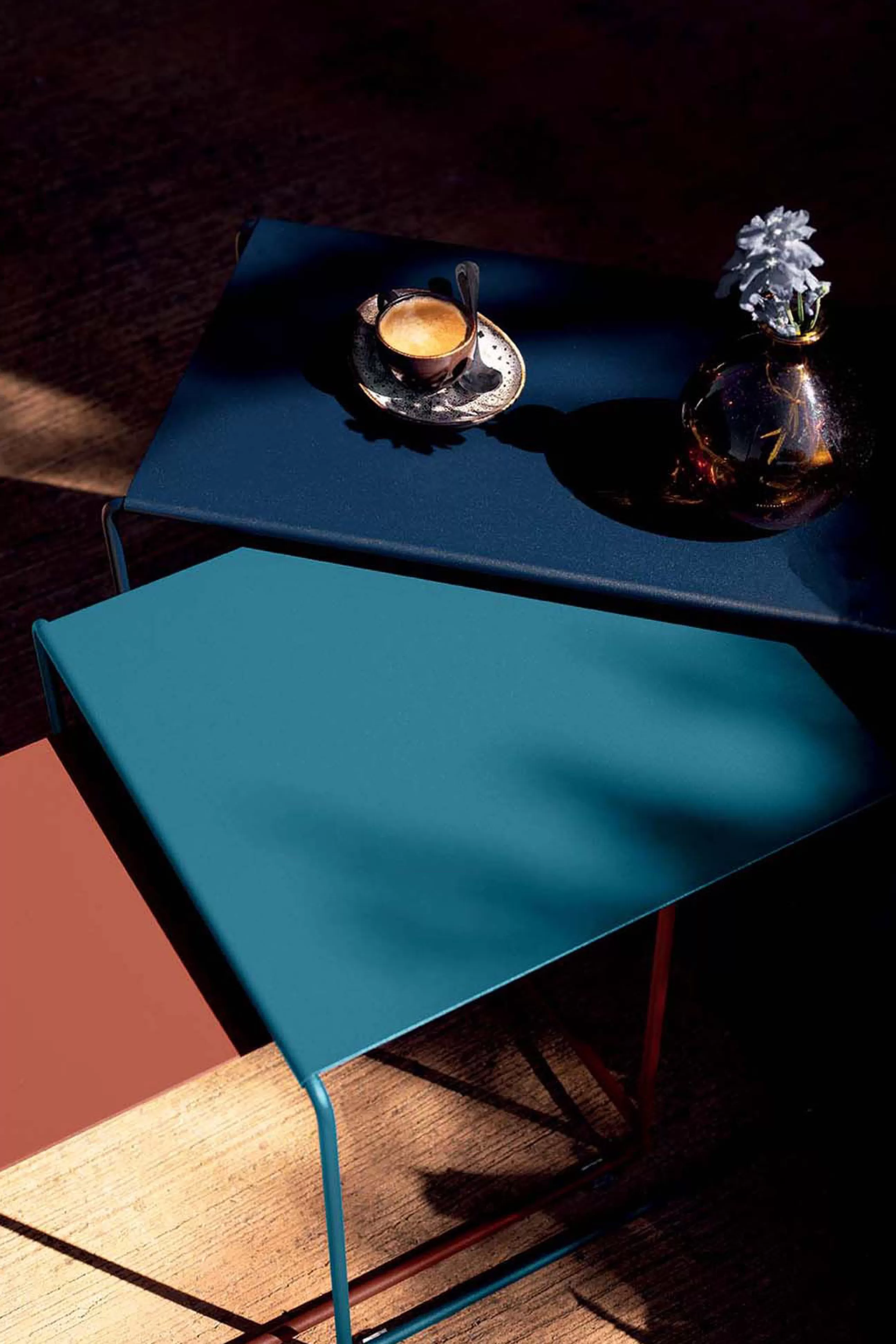 Tables Basses De Jardin>Fermob Tables Gigognes Oulala Metal Multicolore / Set De 3 - 55 X 30 X H 40 Cm - Bleu Abysse - Bleu Acapulco - Ocre Rouge