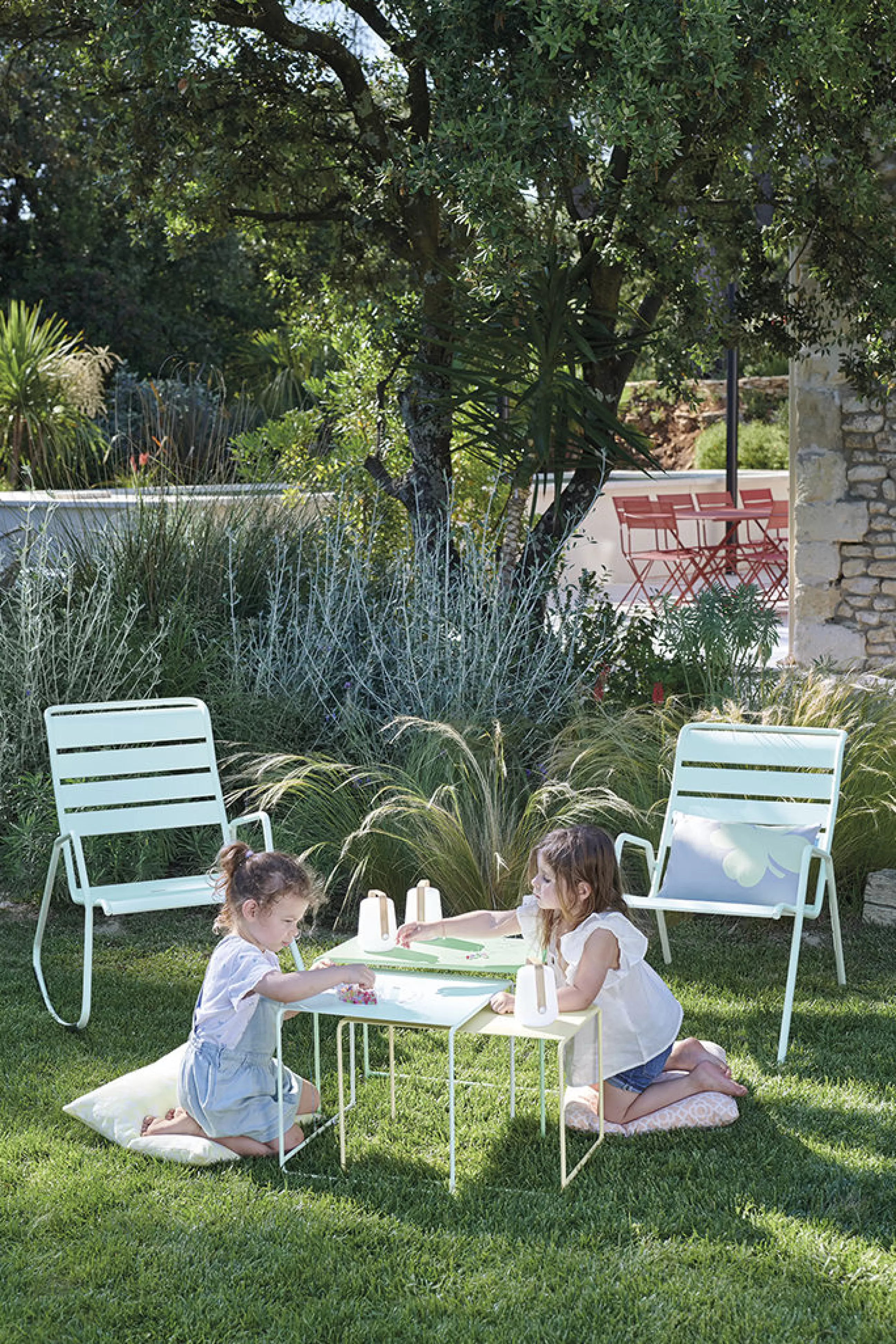 Tables Basses De Jardin>Fermob Tables Gigognes Oulala Metal Multicolore / Set De 3 - 55 X 30 X H 40 Cm - Citron Givre - Menthe Glaciale - Vert Opaline