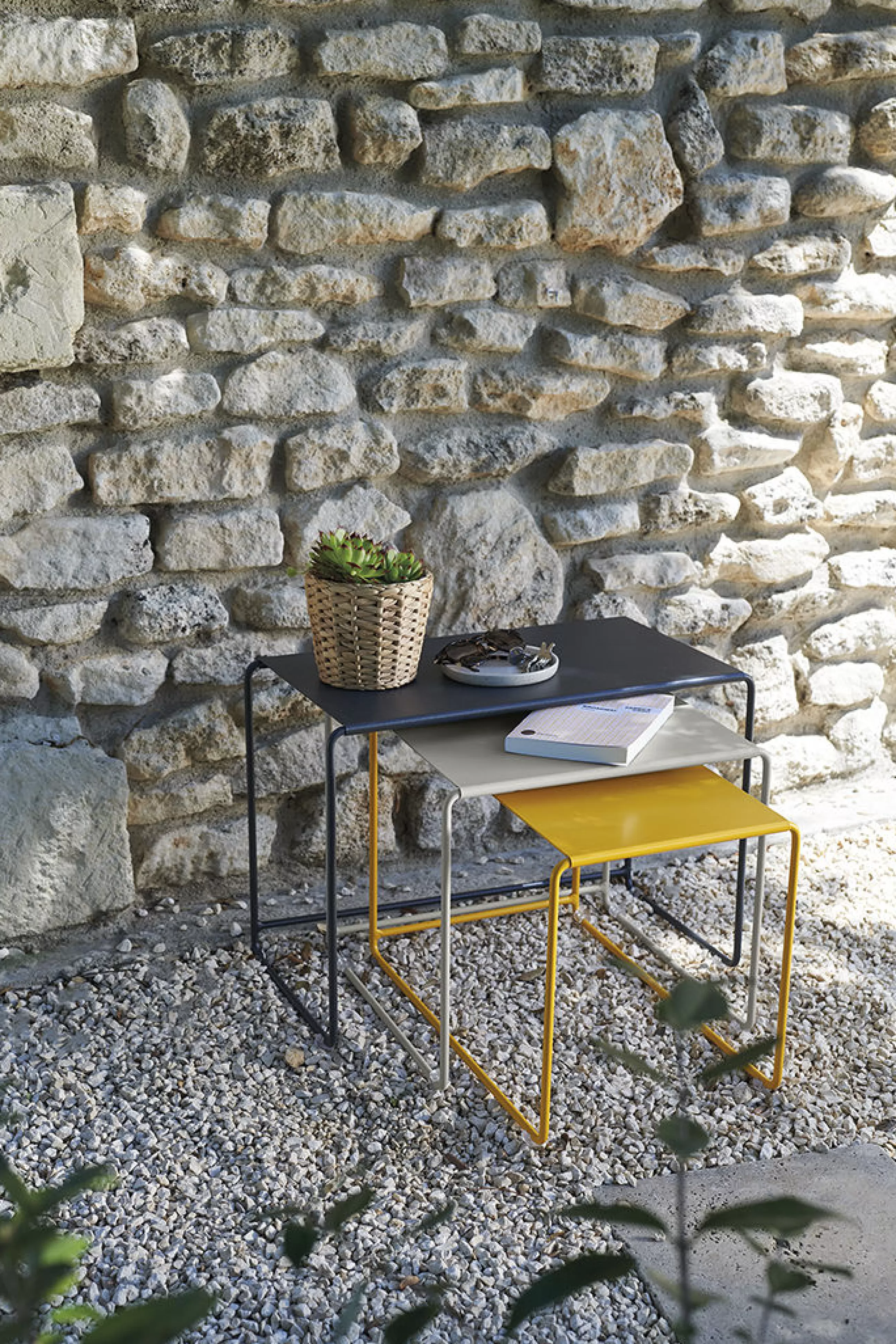 Tables Basses De Jardin>Fermob Tables Gigognes Oulala Metal Multicolore / Set De 3 - 55 X 30 X H 40 Cm - Citron Givre - Menthe Glaciale - Vert Opaline