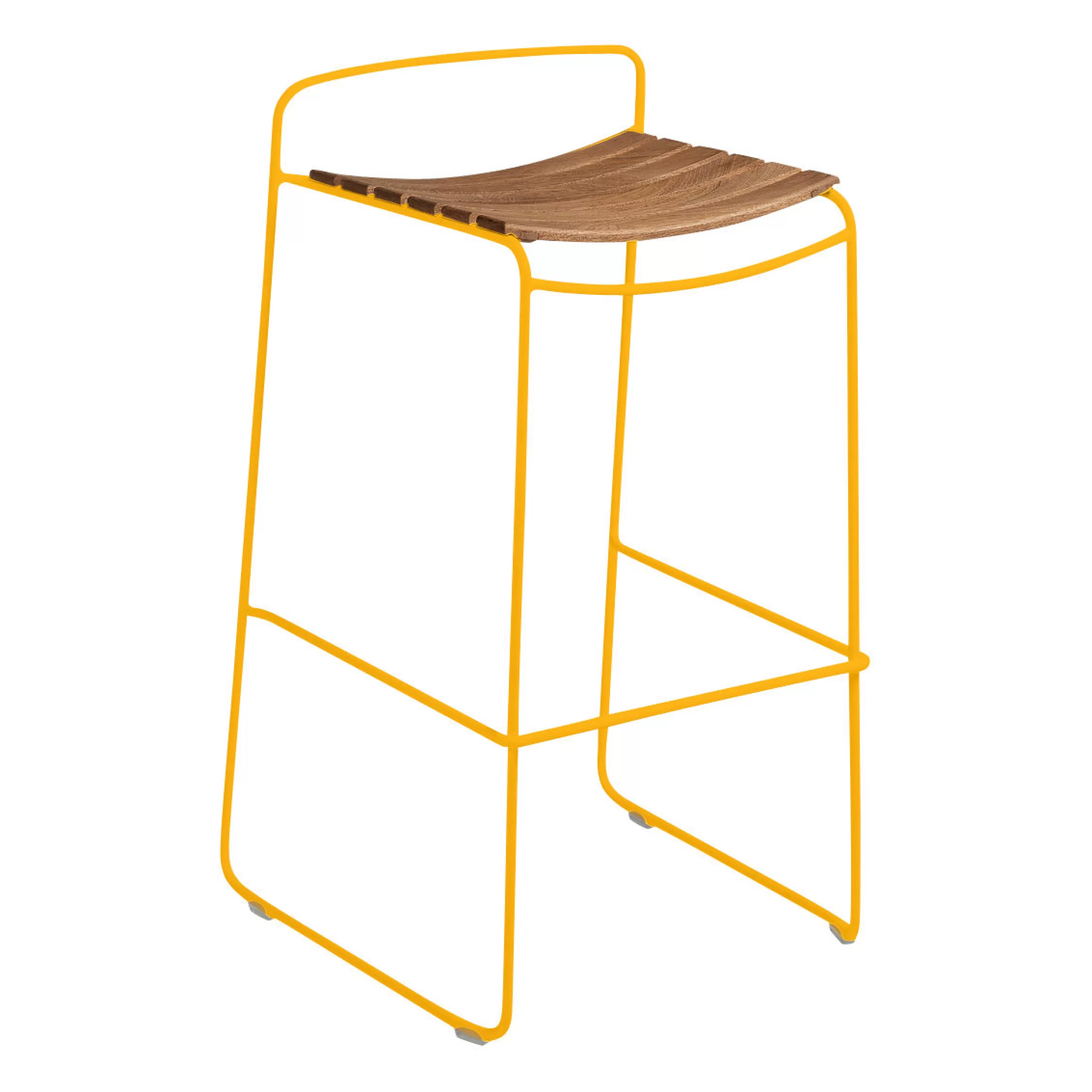 Tabourets De Bar D'extérieur>Fermob Tabouret De Bar Surprising Teck Metal Jaune Bois Naturel / H 78,5 Cm - Miel Texture - Teck Naturel