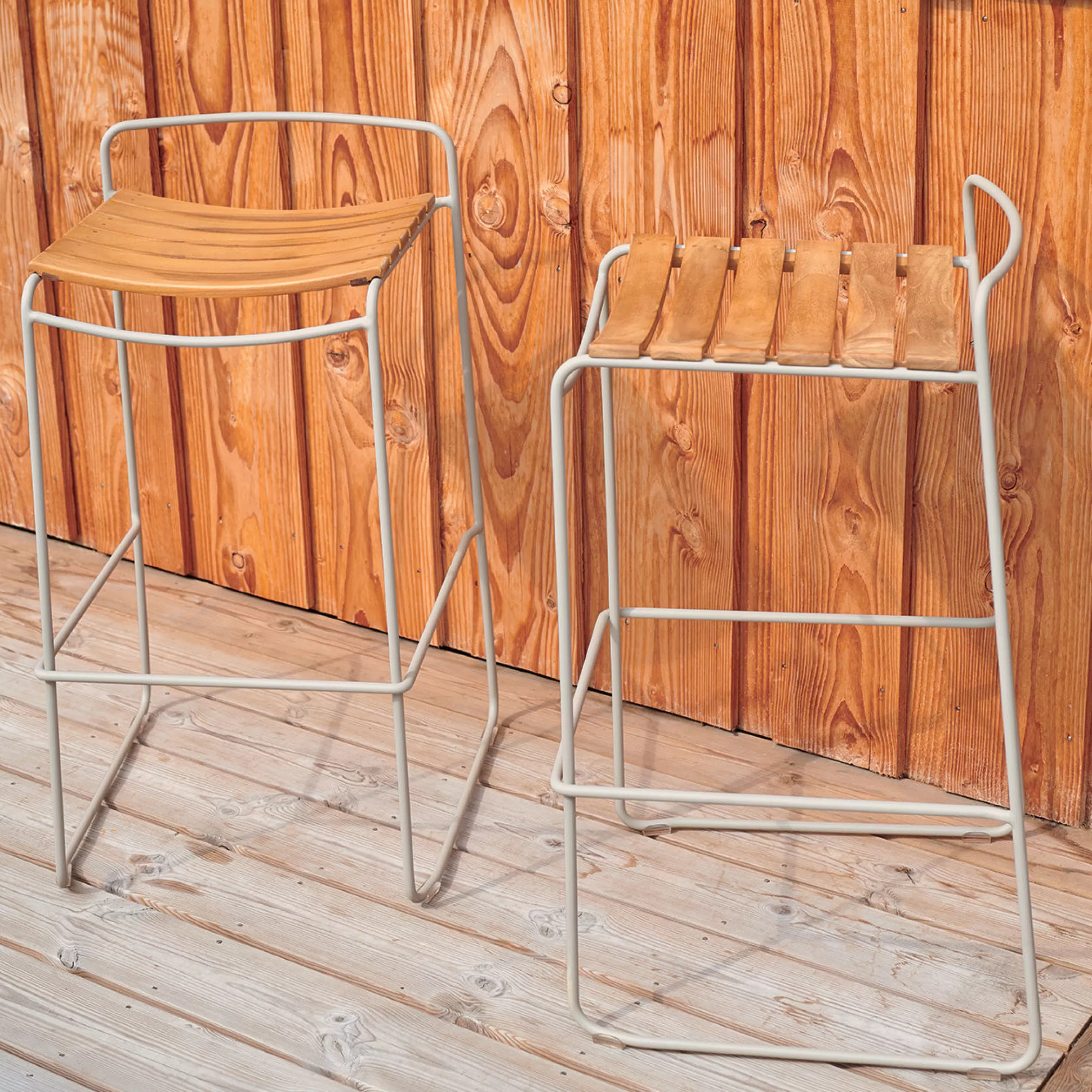 Tabourets De Bar D'extérieur>Fermob Tabouret De Bar Surprising Teck Metal Jaune Bois Naturel / H 78,5 Cm - Miel Texture - Teck Naturel