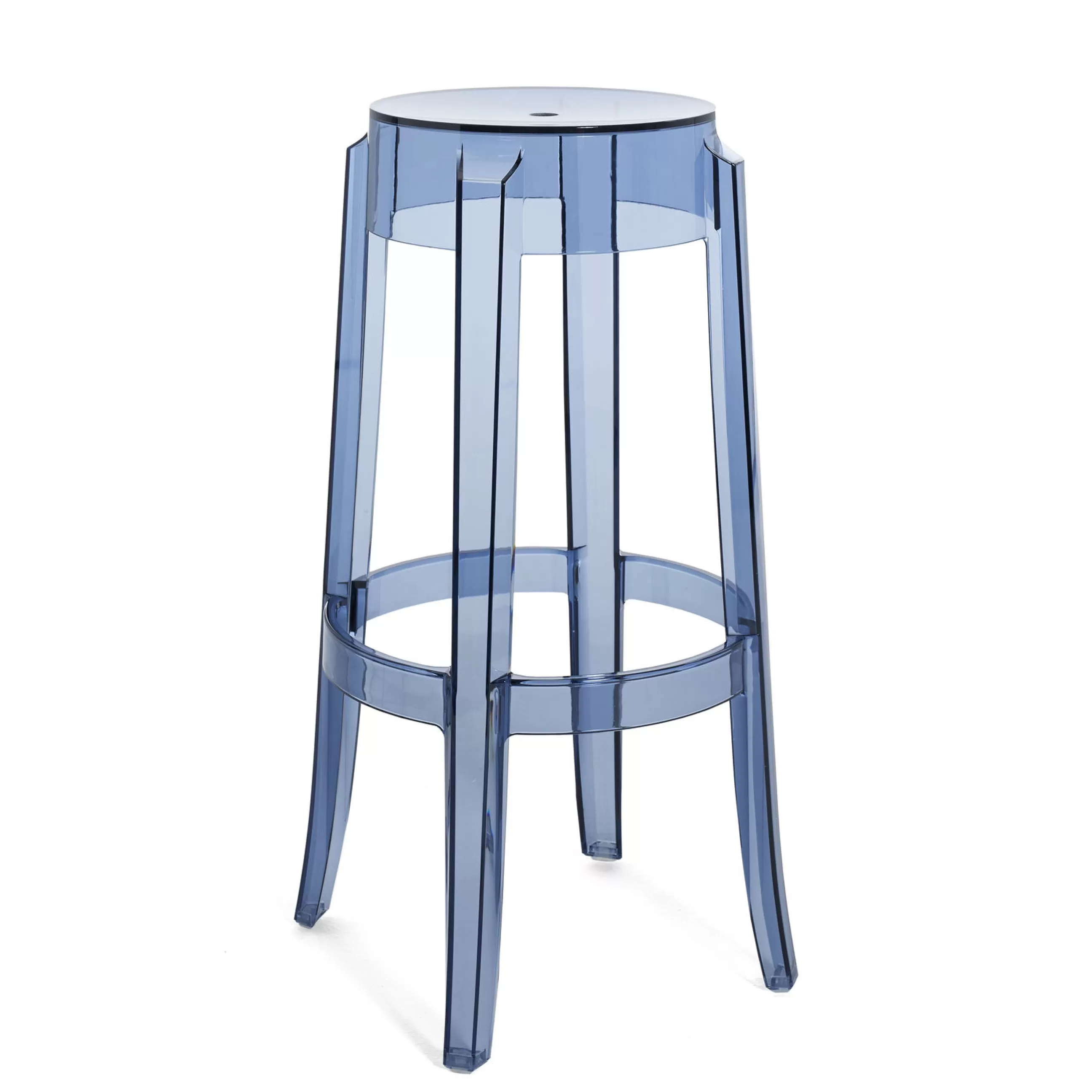 Tabourets De Bar D'extérieur>Kartell Tabouret Haut Empilable Charles Ghost Plastique Bleu / H 75 Cm - Bleu Poudre