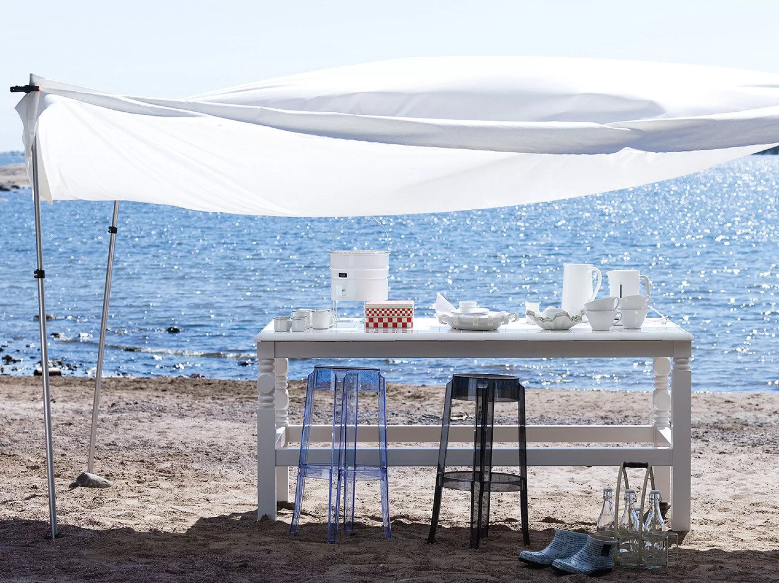Tabourets De Bar D'extérieur>Kartell Tabouret Haut Empilable Charles Ghost Plastique Bleu / H 75 Cm - Bleu Poudre