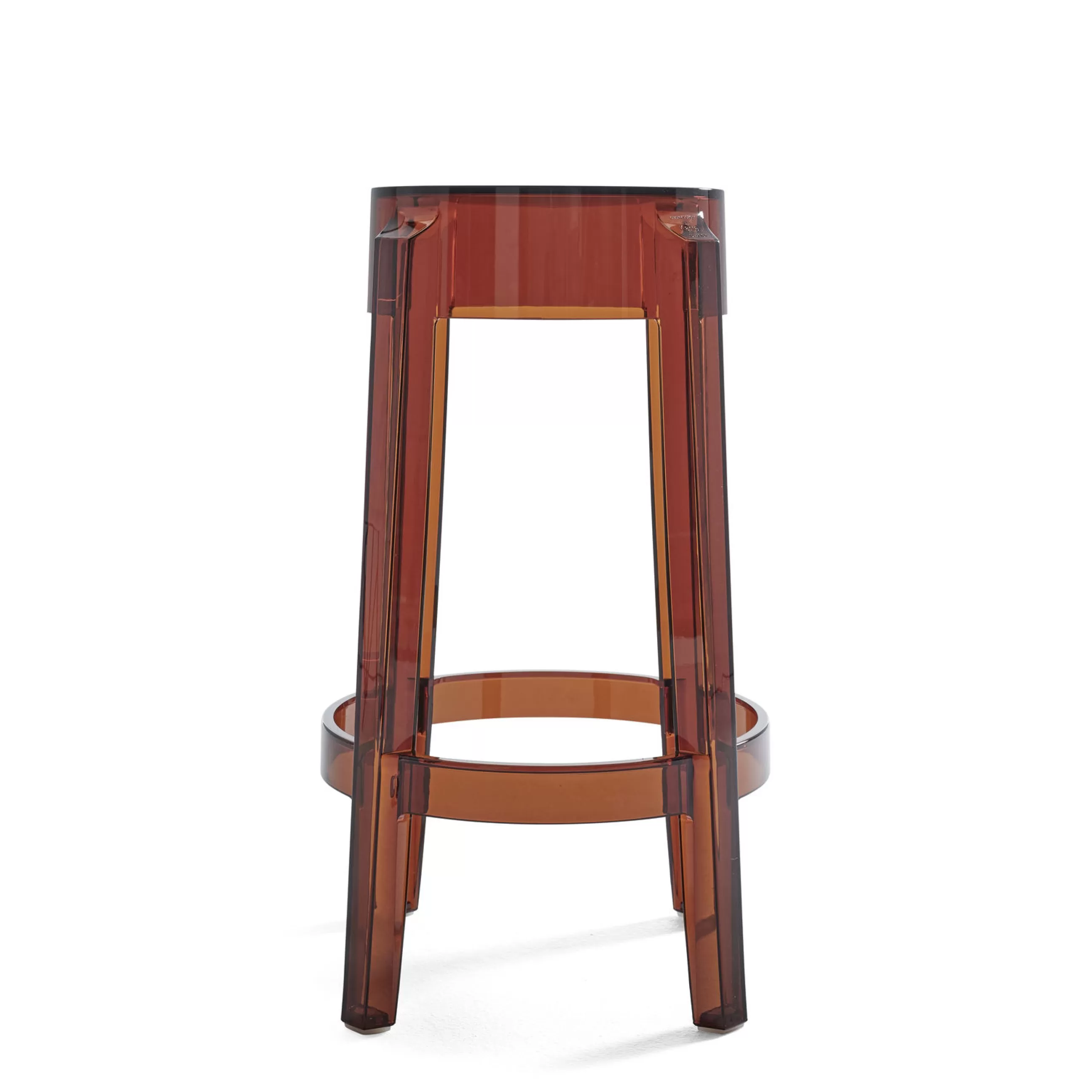 Tabourets De Bar D'extérieur>Kartell Tabouret Haut Empilable Charles Ghost Plastique Orange Marron / H 65 Cm - Ambre