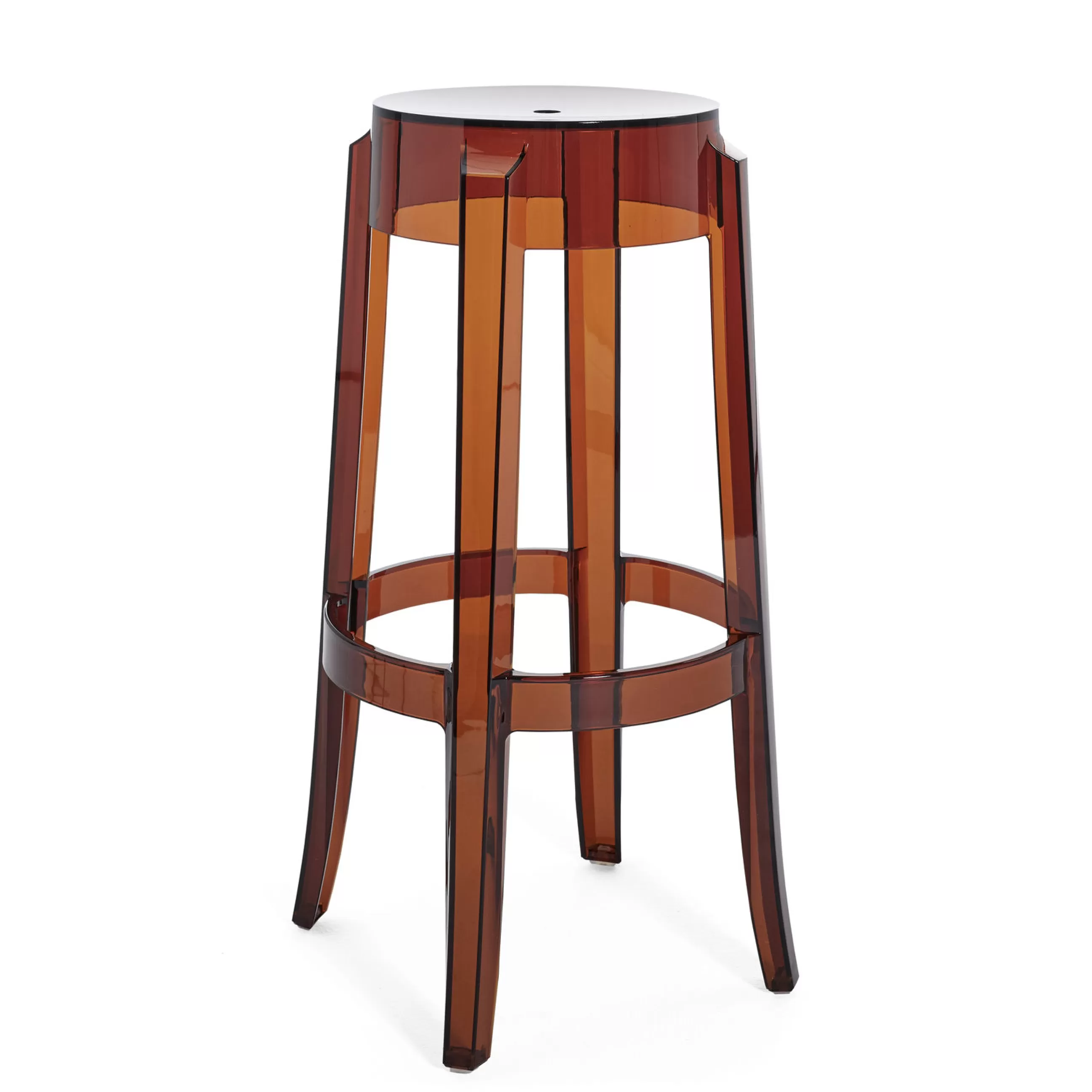 Tabourets De Bar D'extérieur>Kartell Tabouret Haut Empilable Charles Ghost Plastique Orange Marron / H 75 Cm - Ambre