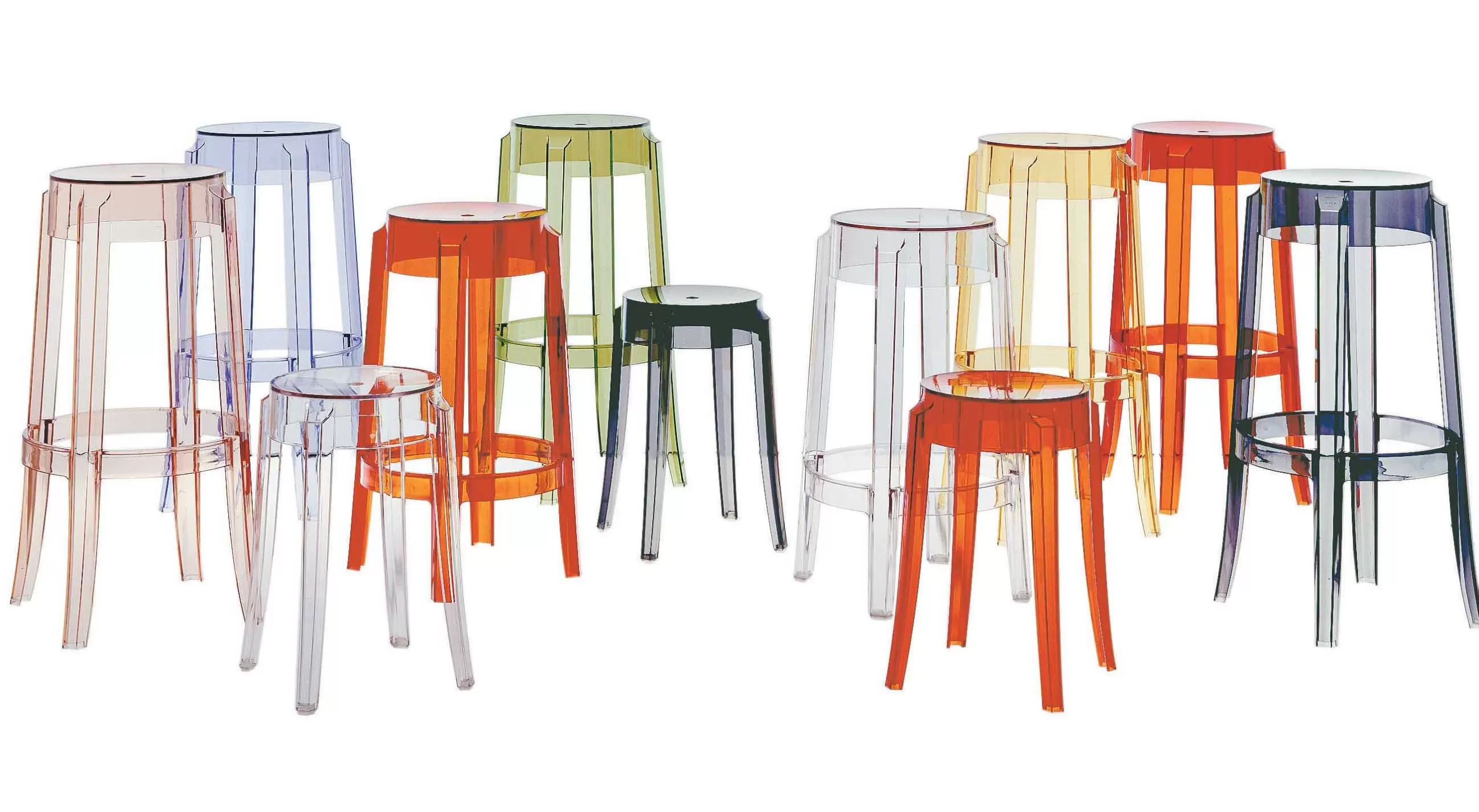 Tabourets De Bar D'extérieur>Kartell Tabouret Haut Empilable Charles Ghost Plastique Transparent / H 65 Cm - Cristal