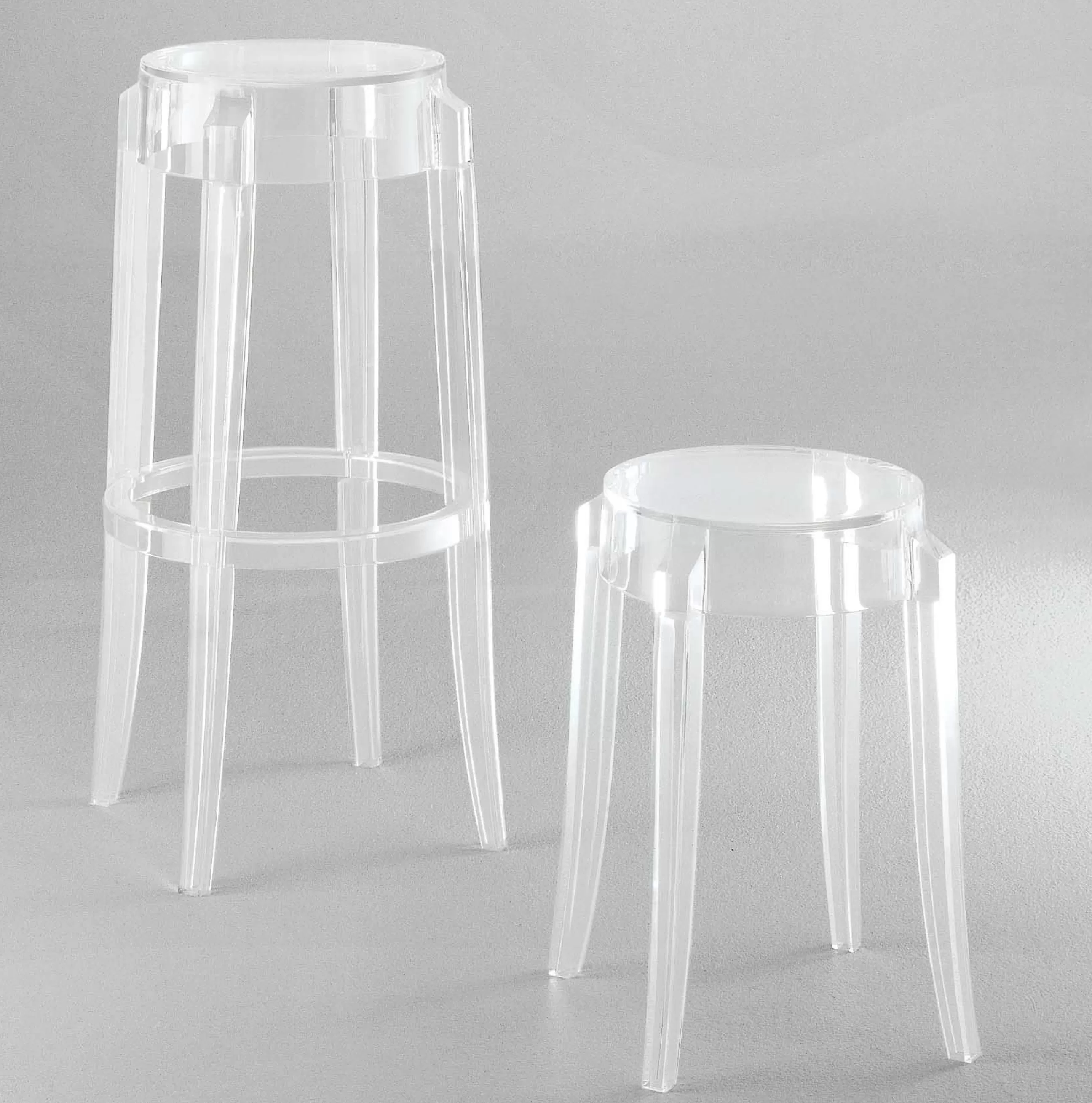 Tabourets De Bar D'extérieur>Kartell Tabouret Haut Empilable Charles Ghost Plastique Transparent / H 65 Cm - Cristal