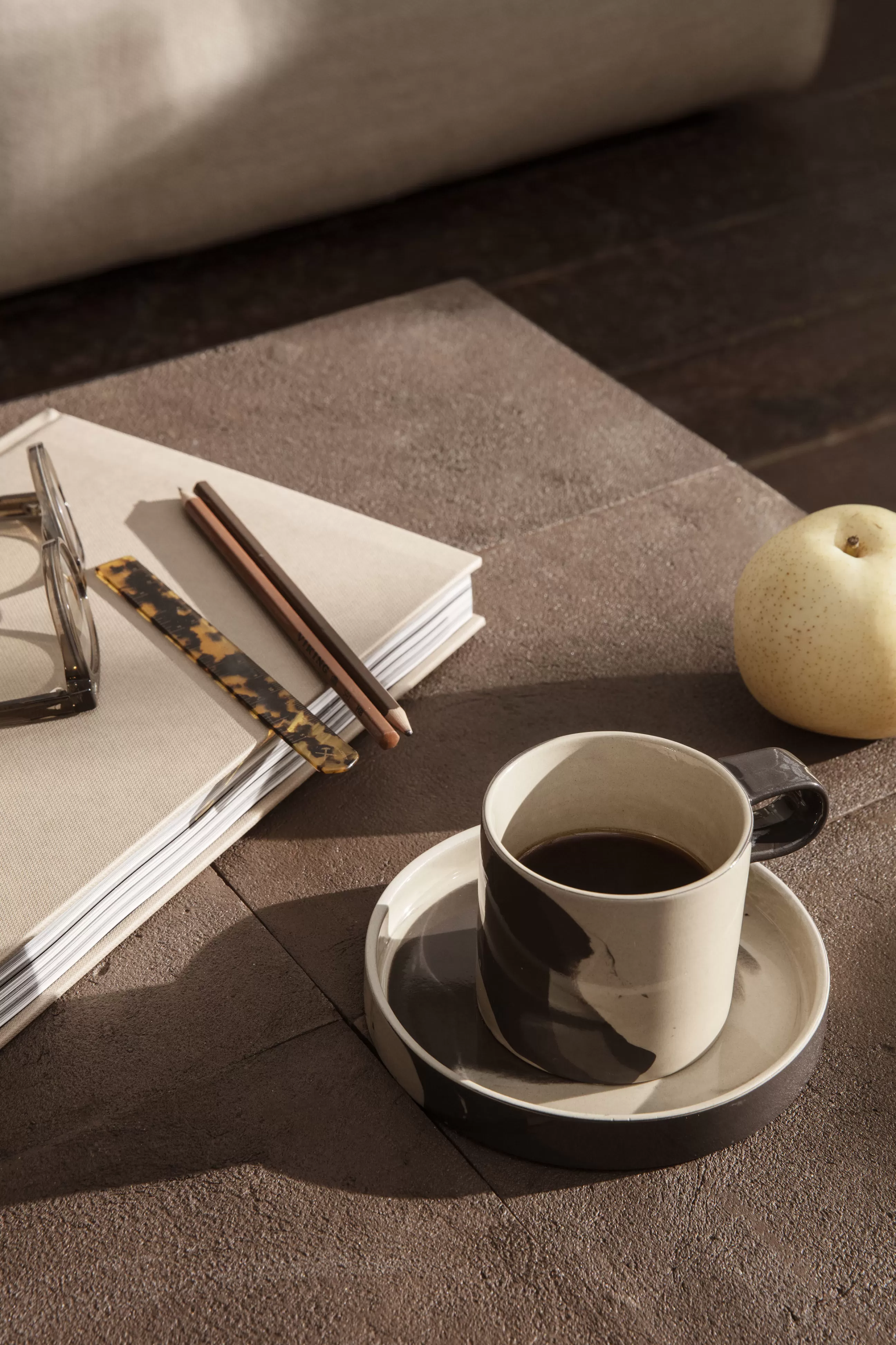 Tasses Et Mugs>Ferm Living Tasse Inlay Ceramique Marron Beige / Avec Soucoupe - Chocolat - Sable