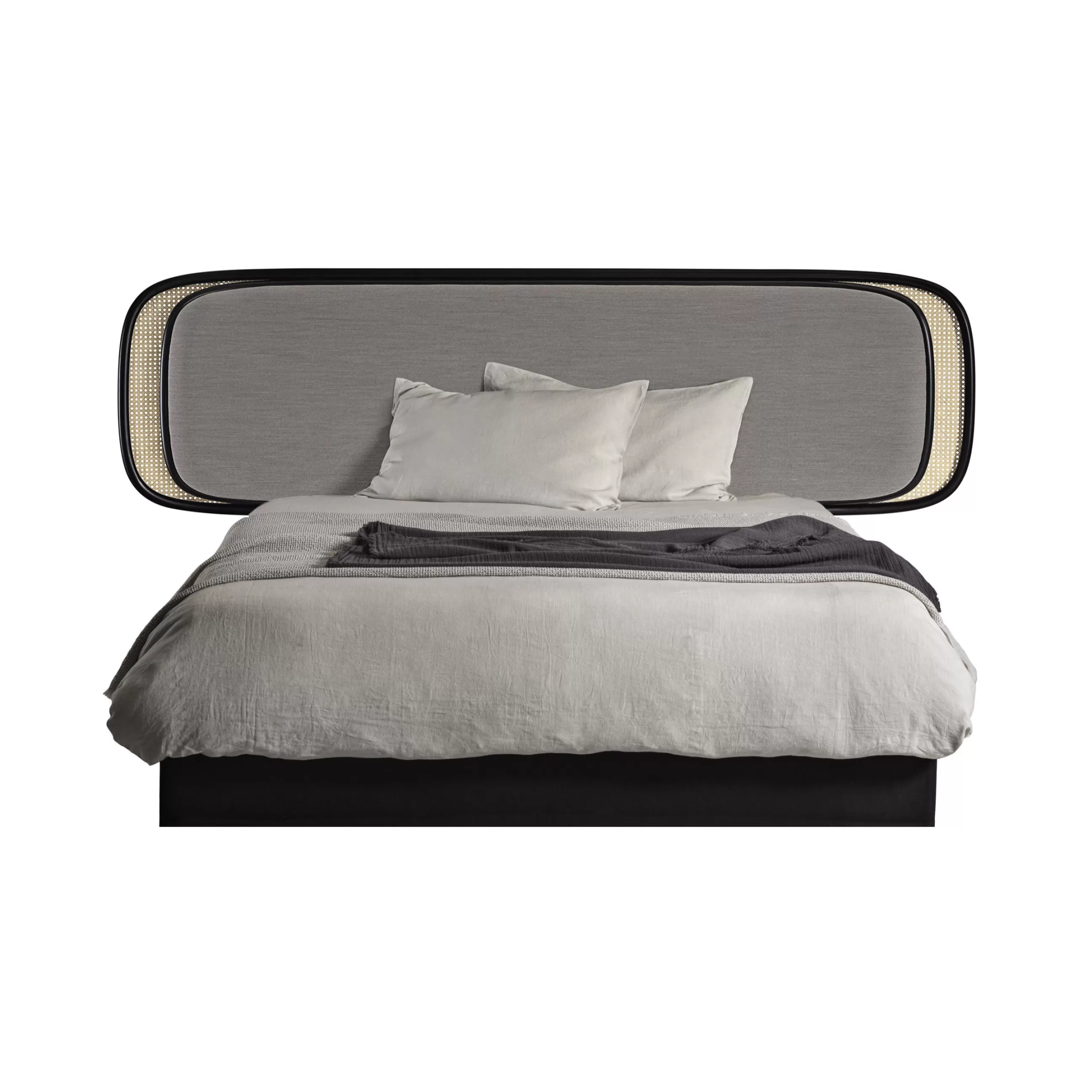 Lits>Wiener GTV Design Tete De Lit Rue Fibre Vegetale Bois Gris Noir Beige / L 250 X H 73 Cm - Rembourree - Gris - Naturel - Noir