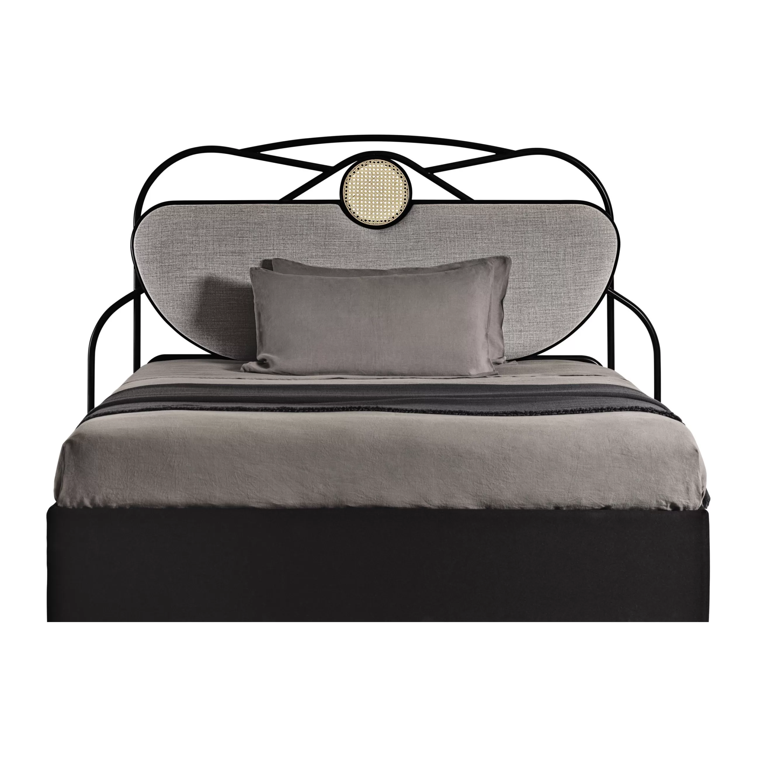 Lits>Wiener GTV Design Tete De Lit Yvette Fibre Vegetale Bois Gris Noir Beige / L 200 X  H 121 Cm - Rembourree - Gris - Naturel - Noir