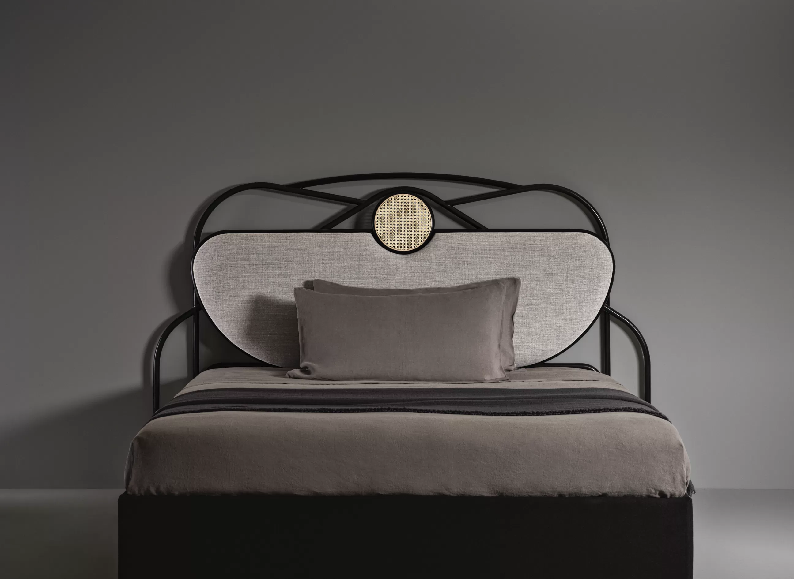 Lits>Wiener GTV Design Tete De Lit Yvette Fibre Vegetale Bois Gris Noir Beige / L 200 X  H 121 Cm - Rembourree - Gris - Naturel - Noir