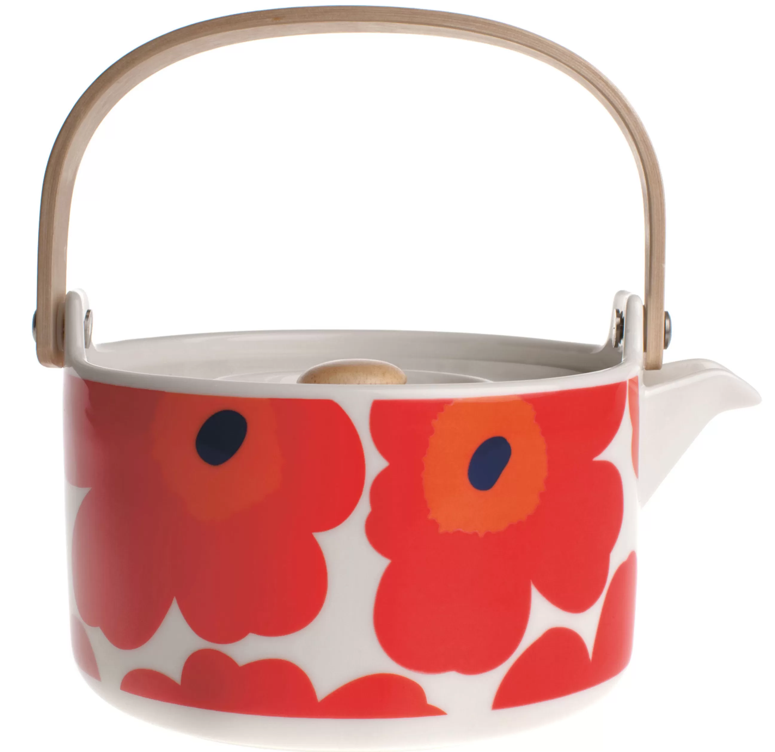Theieres Et Bouilloires>Marimekko Theiere Unikko Ceramique Blanc Rouge / 70 Cl - Poignee Bois - Blanc - Rouge