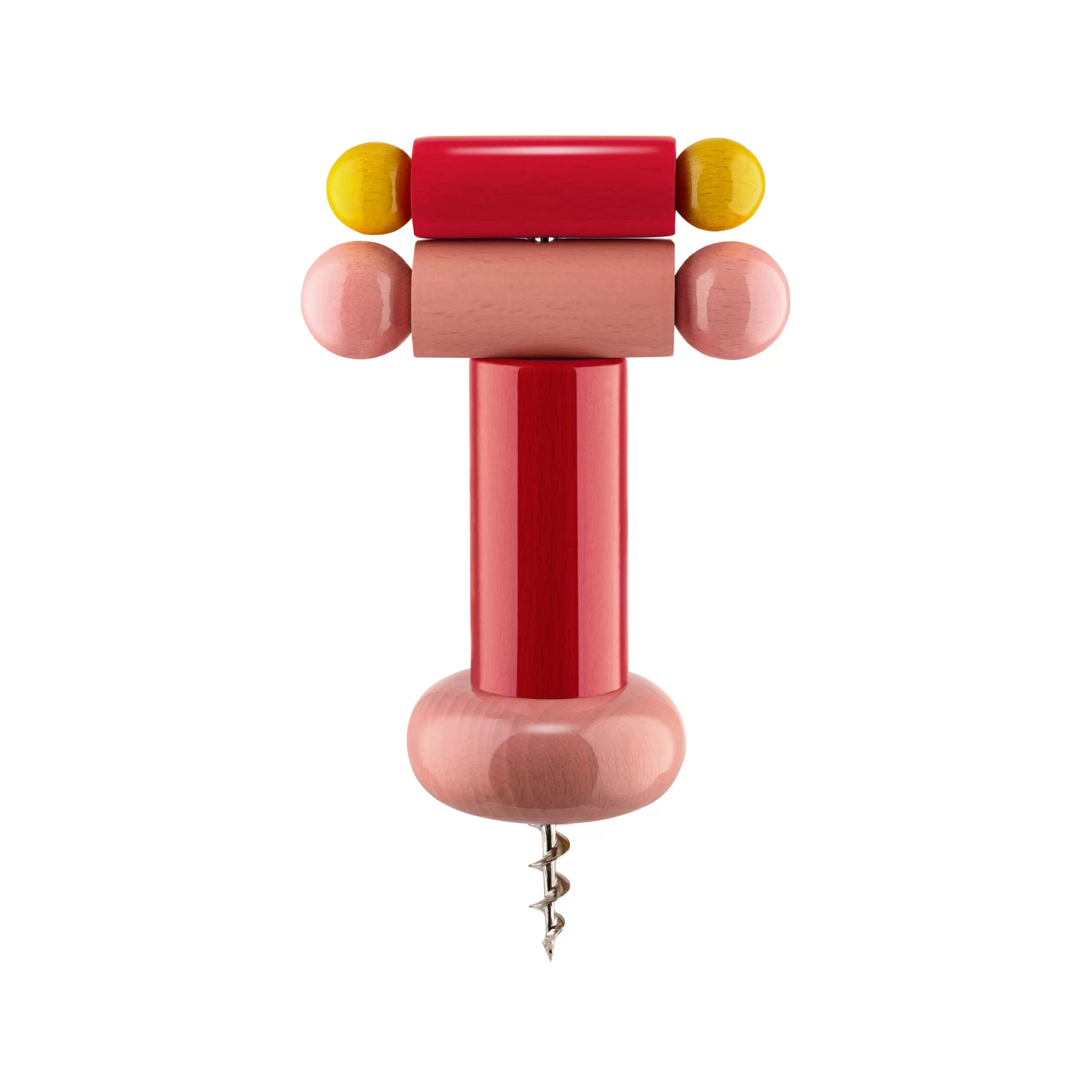 Autour Du Vin>Alessi Tire-Bouchon / By Ettore Sottsass Bois/ 100 Values Collection - Jaune - Rose - Rouge