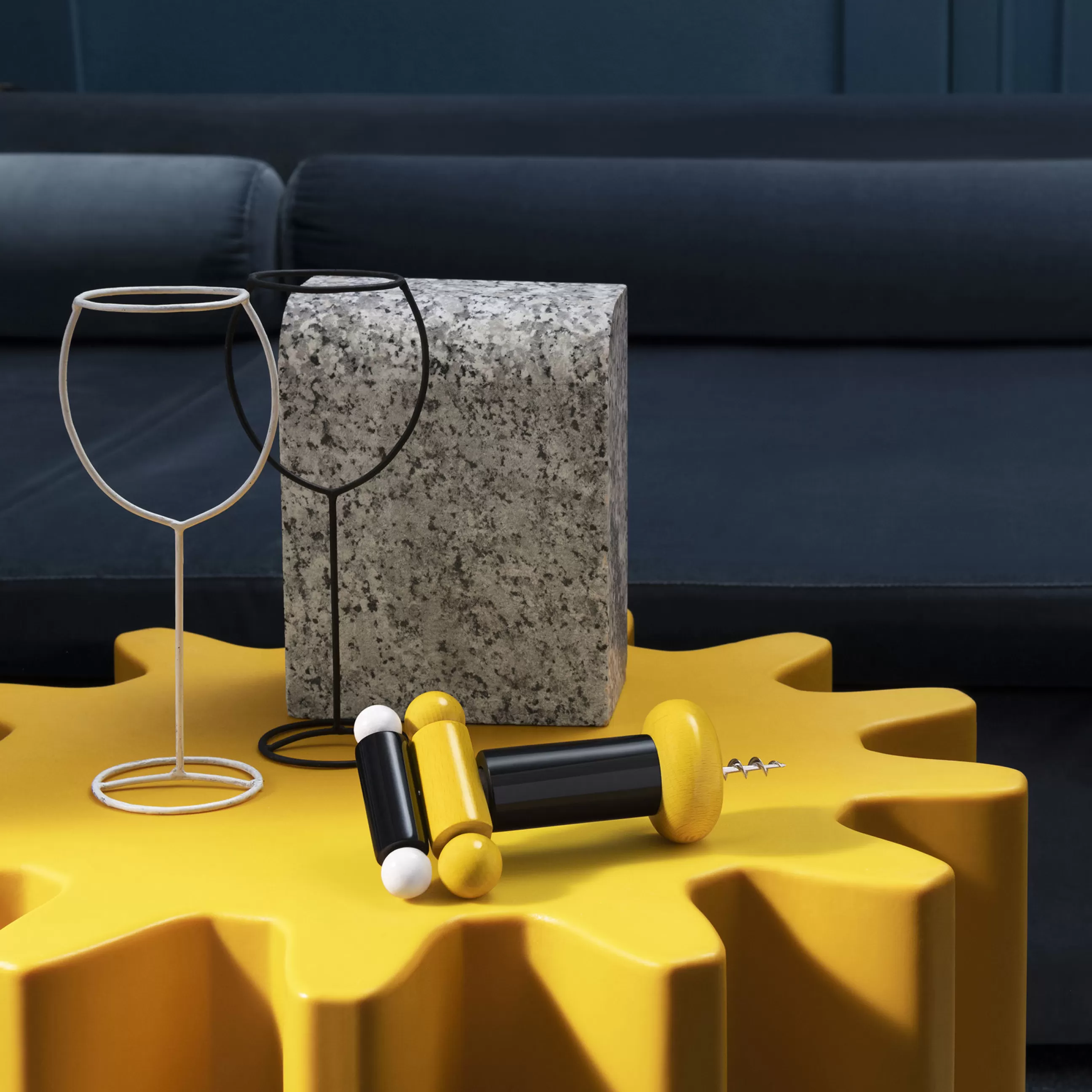 Autour Du Vin>Alessi Tire-Bouchon / By Ettore Sottsass Bois/ 100 Values Collection - Blanc - Jaune - Noir