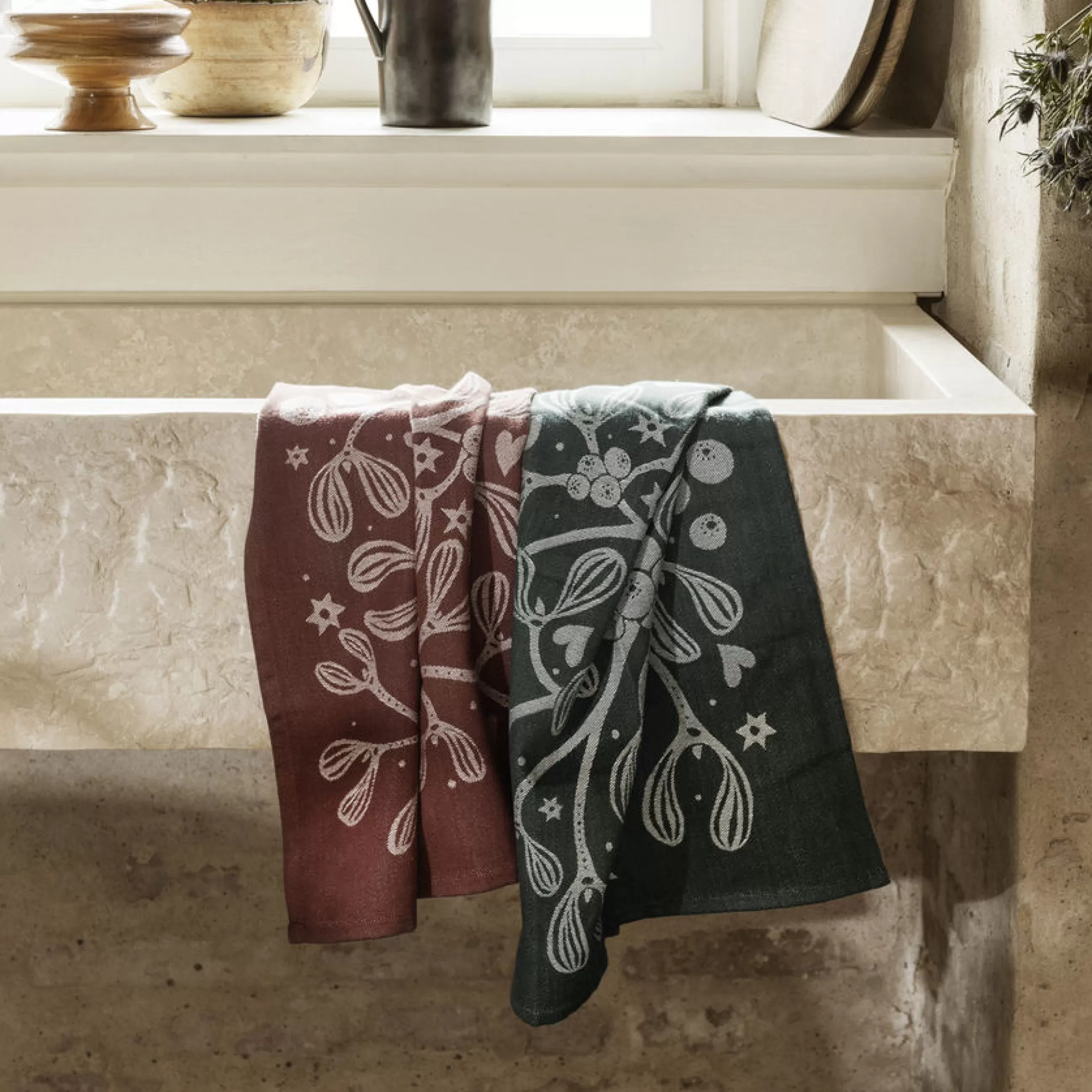 Nettoyage Et Rangement>Ferm Living Torchon Mistletoe Tissu Vert / Coton Organique - 50 X 70 Cm - Vert Fonce