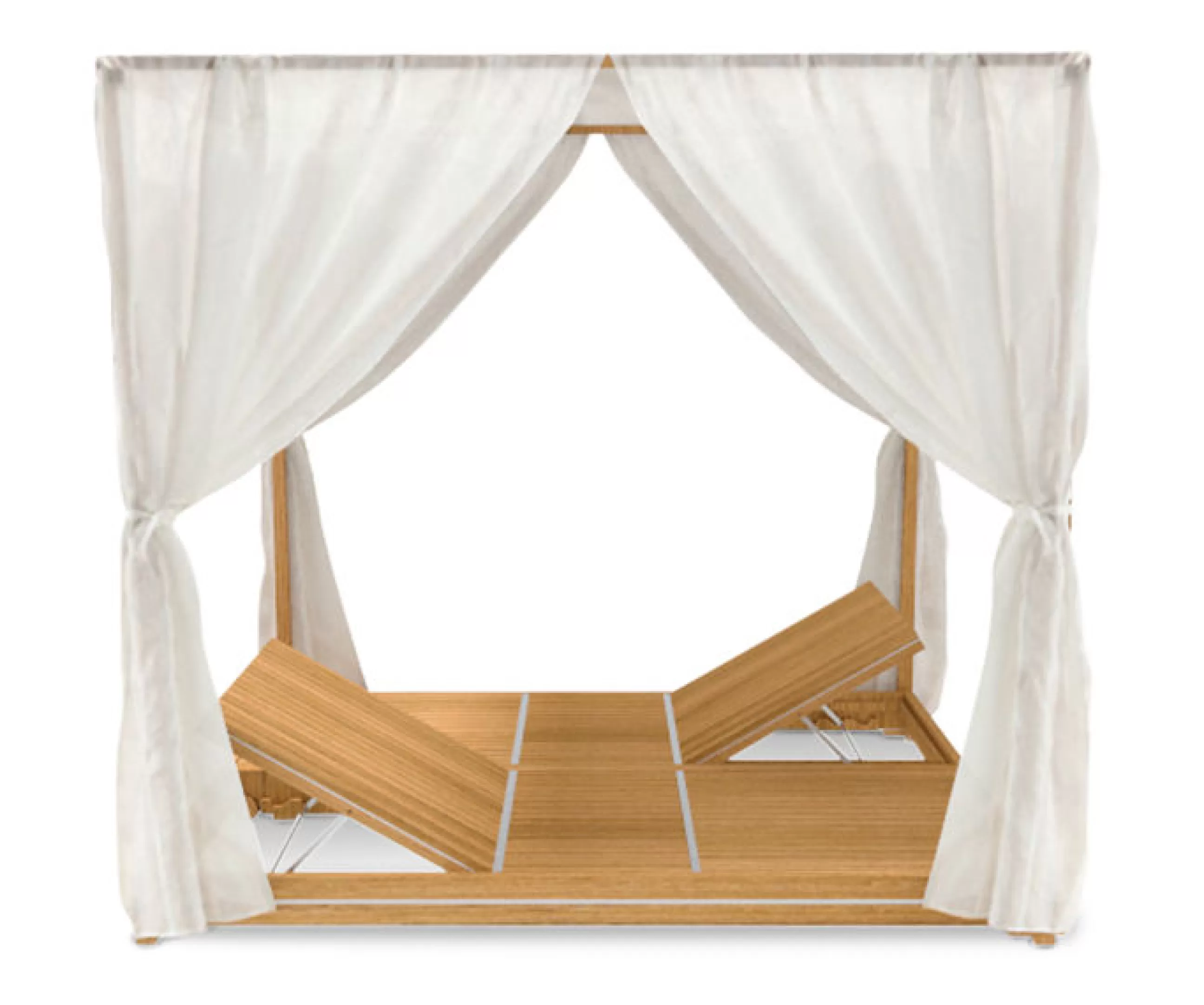 Bains De Soleil Chaises Longues Et Hamacs>Ethimo Transat Double Essenza Bois Naturel Bois / A Baldaquin - Inclinable / 170 X 215 Cm - Acier Brosse - Blanc - Teck Naturel