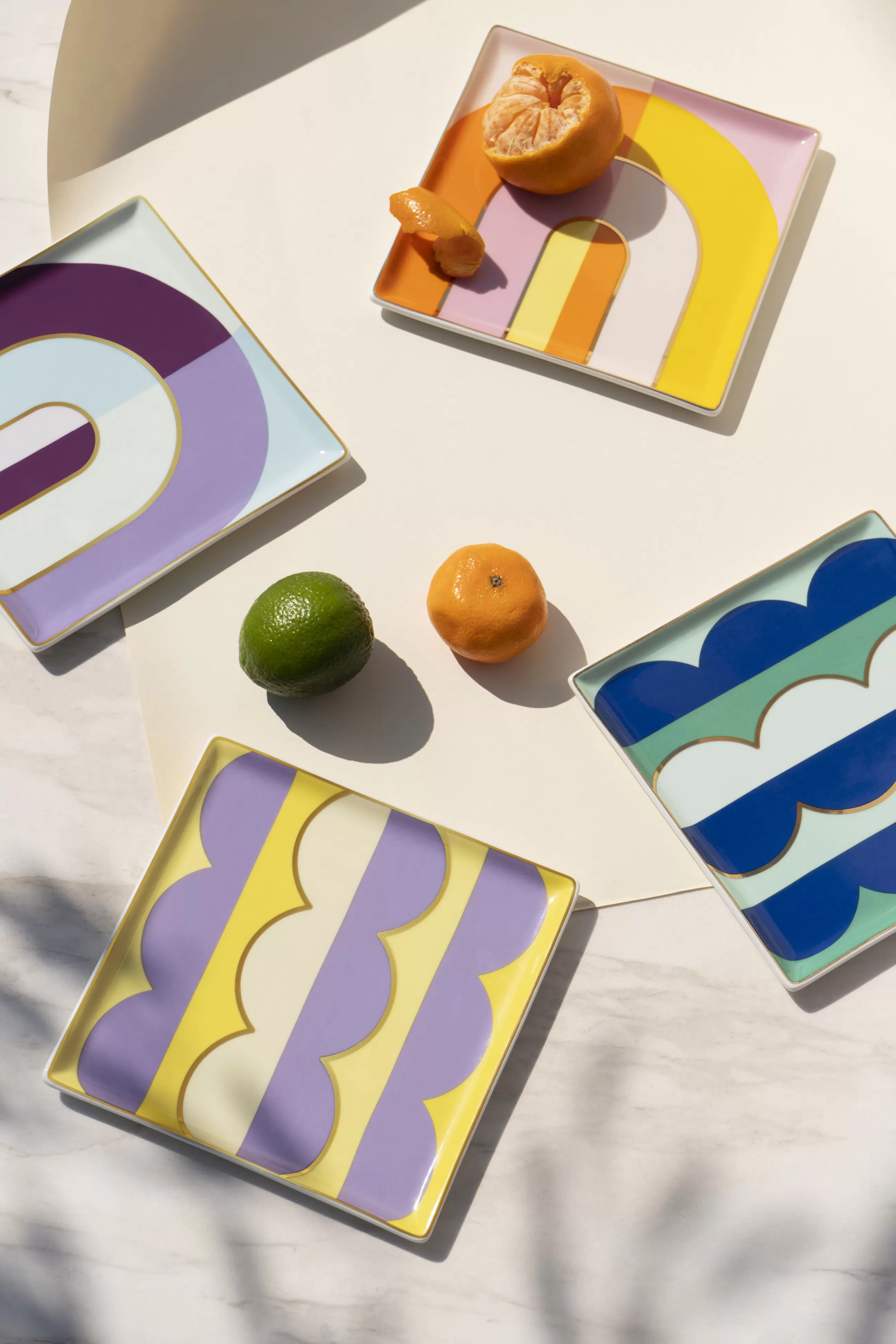 Saladiers Coupes Et Bols>Octaevo Vide-Poche Riviera Wave Ceramique Multicolore Violet / Coupelle - Porcelaine / 15,5 X 15,5 Cm - Jaune - Or - Violet